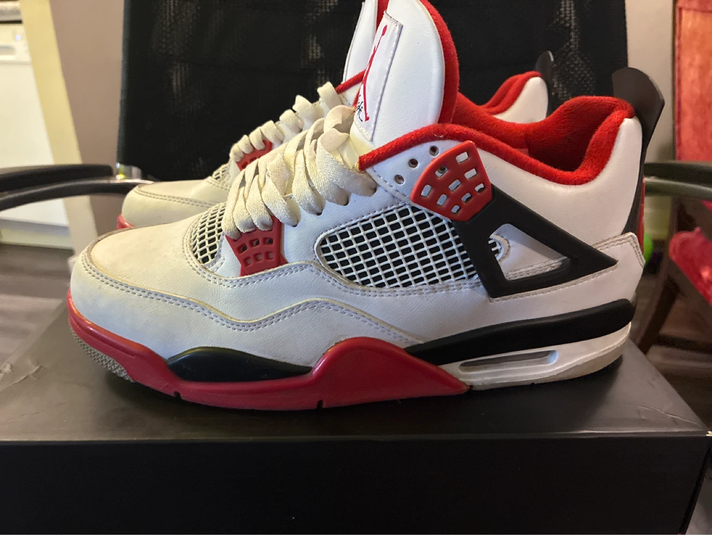 Air Jordan 4 Retro White Red Black Sneakers - photo 4