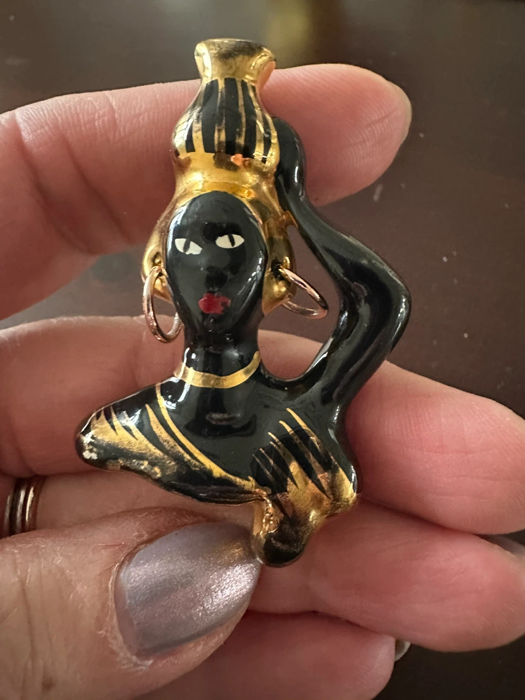 Vintage Ceramic Figurine Brooch