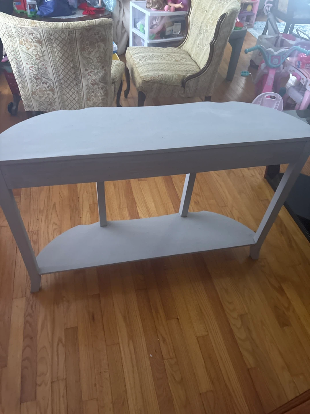 Gray Half-Moon Console Table with Drawer and Shelf - photo 2