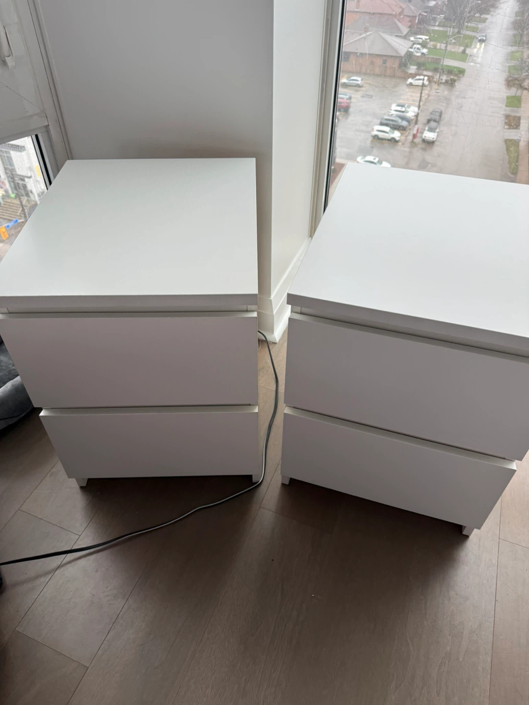 Pair of White 2-Drawer Nightstands