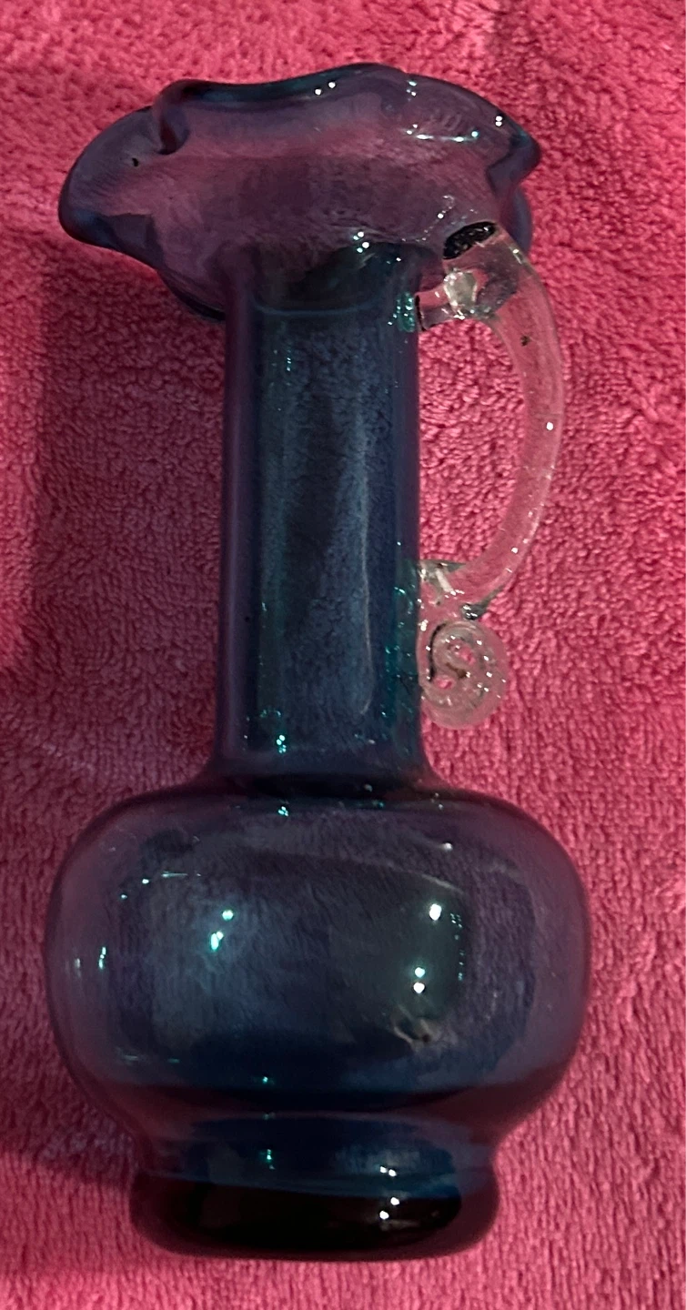 Blue Glass Pitcher with Handle