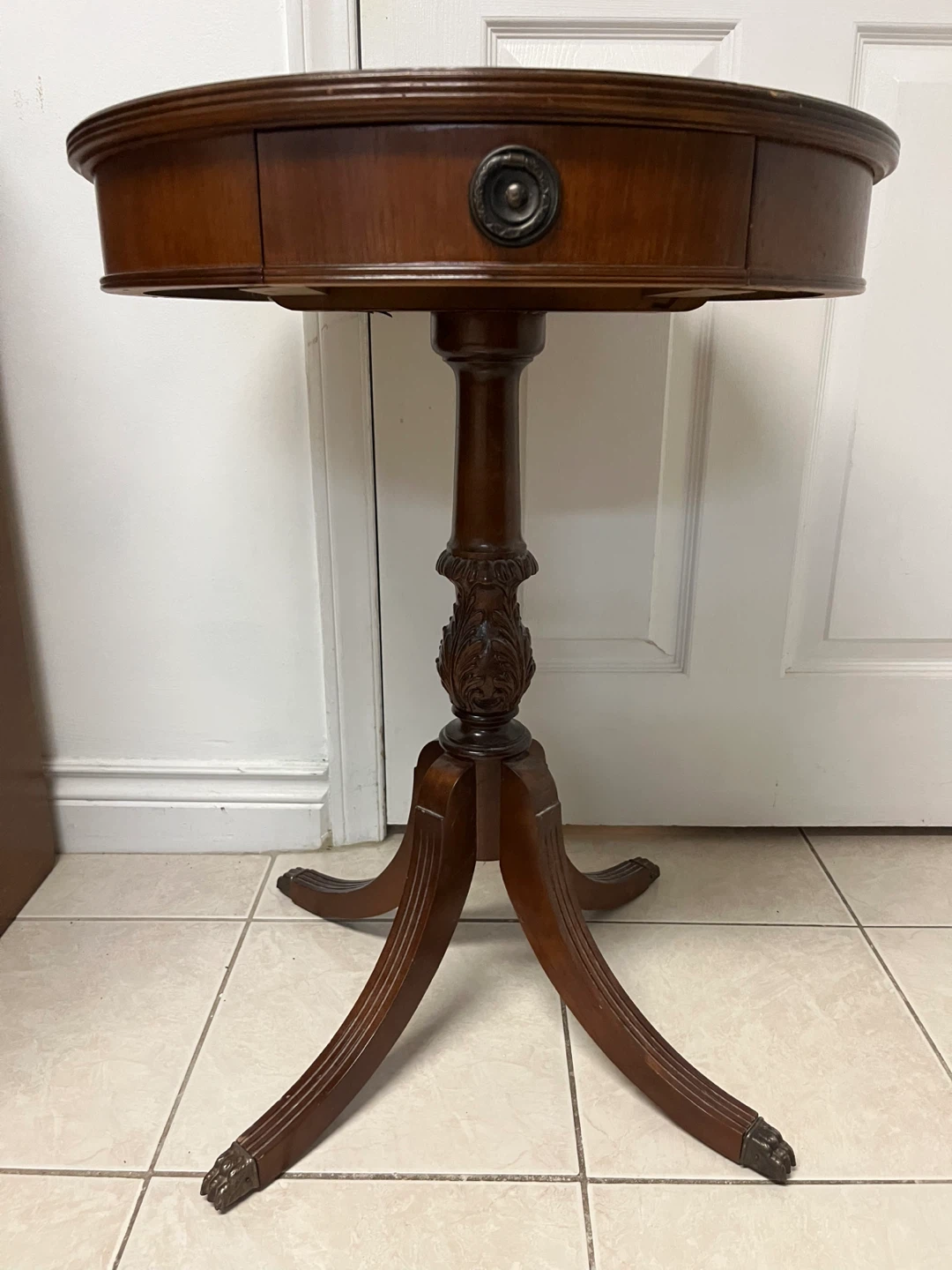 Vintage Round Pedestal Accent Table