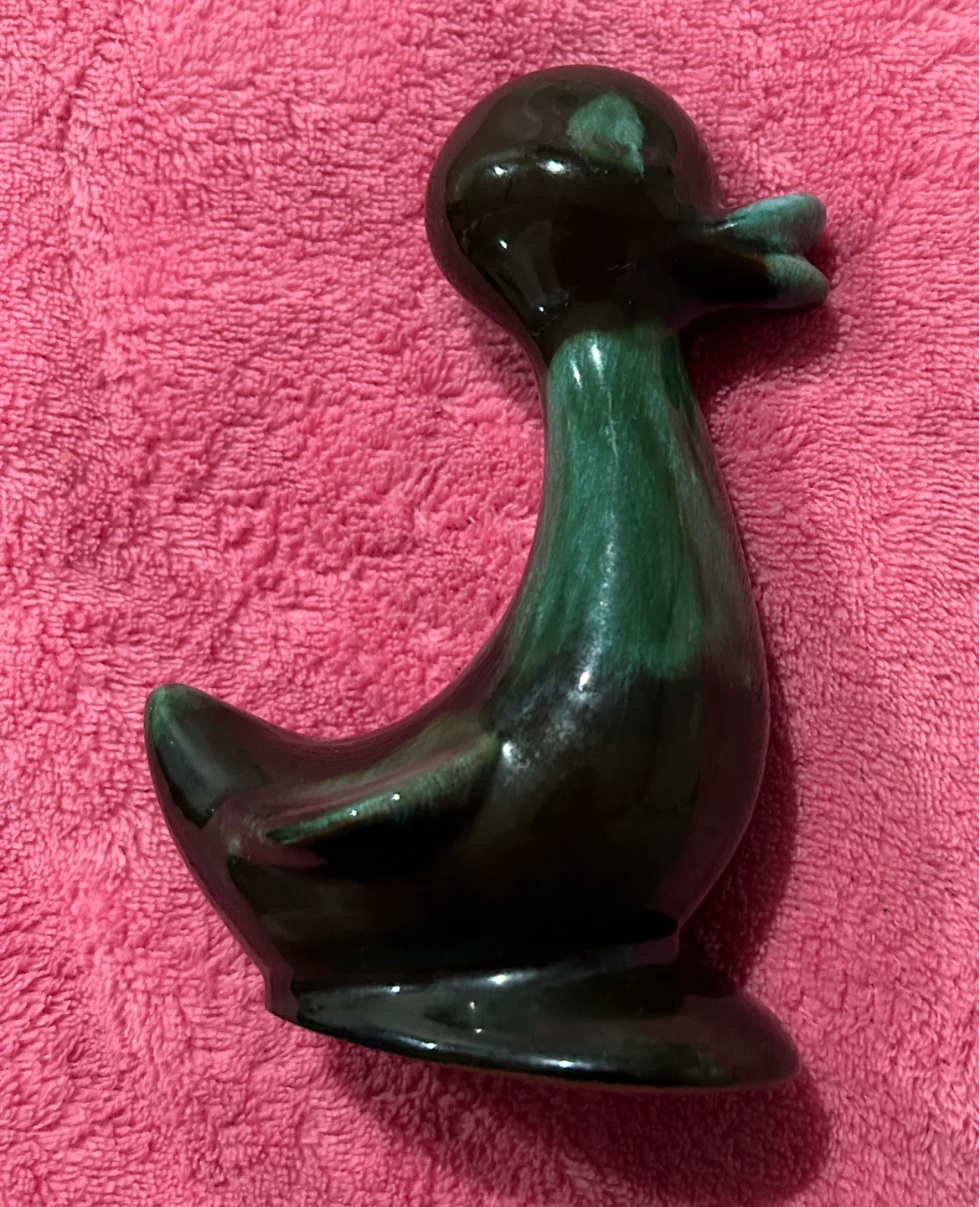 Blue Mountain  Duck Figurine Green Drip Glaze