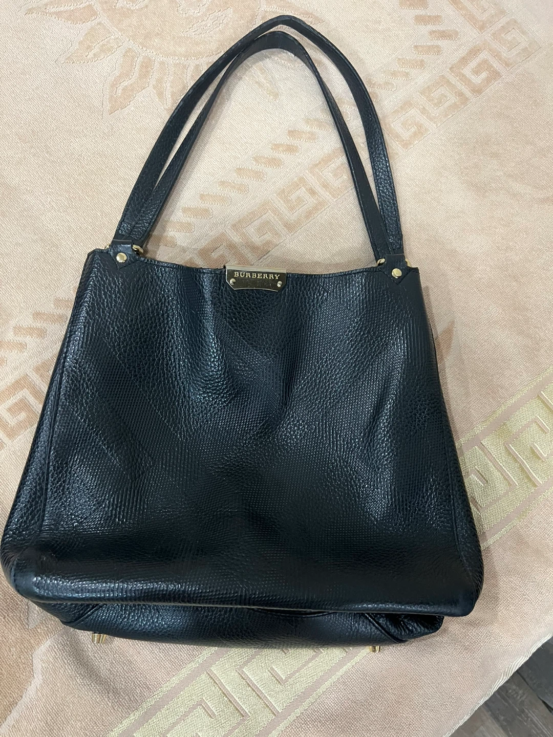 Black Burberry Leather Tote Bag
