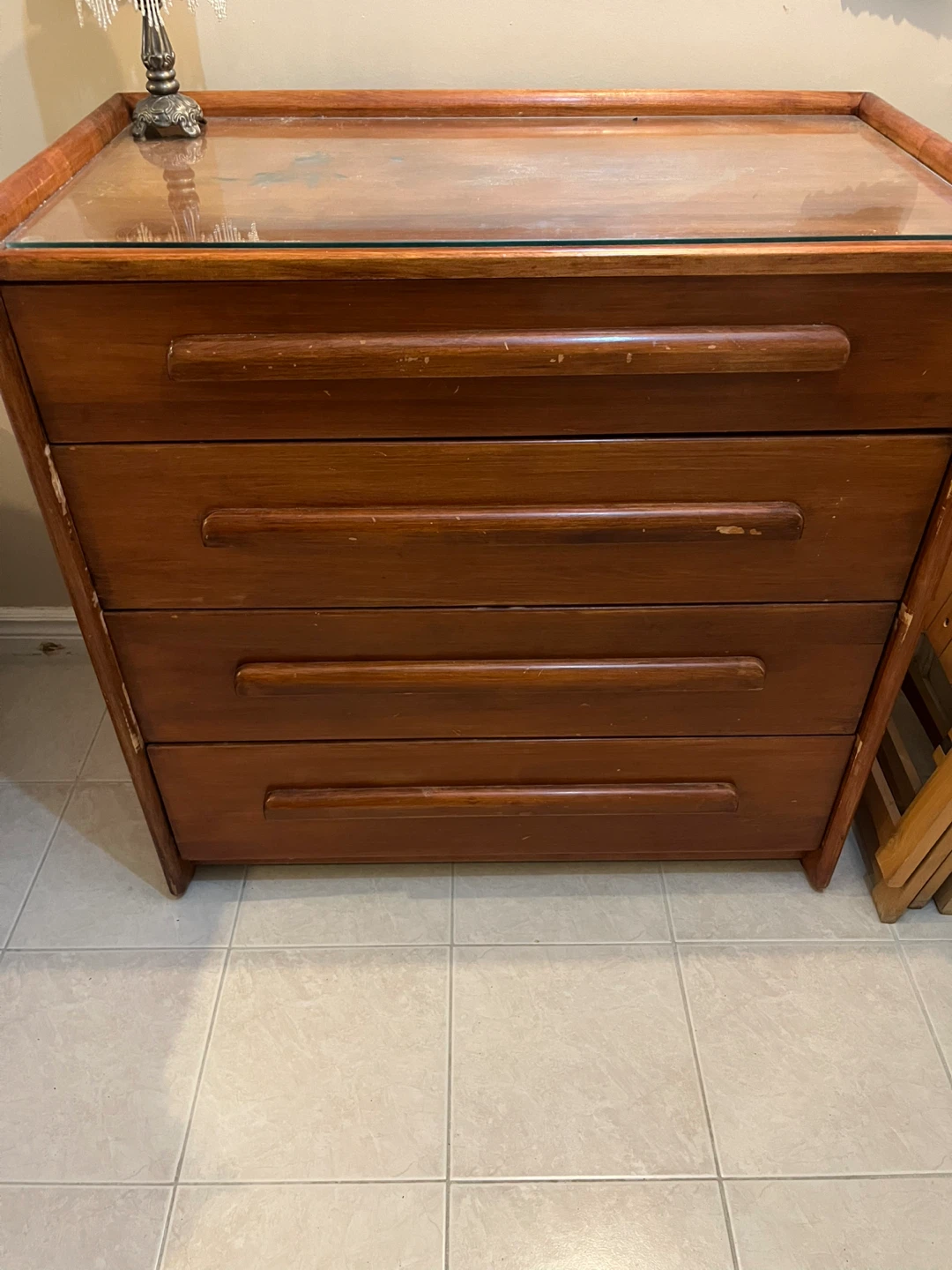 Vintage Wood Dresser with Glass Top