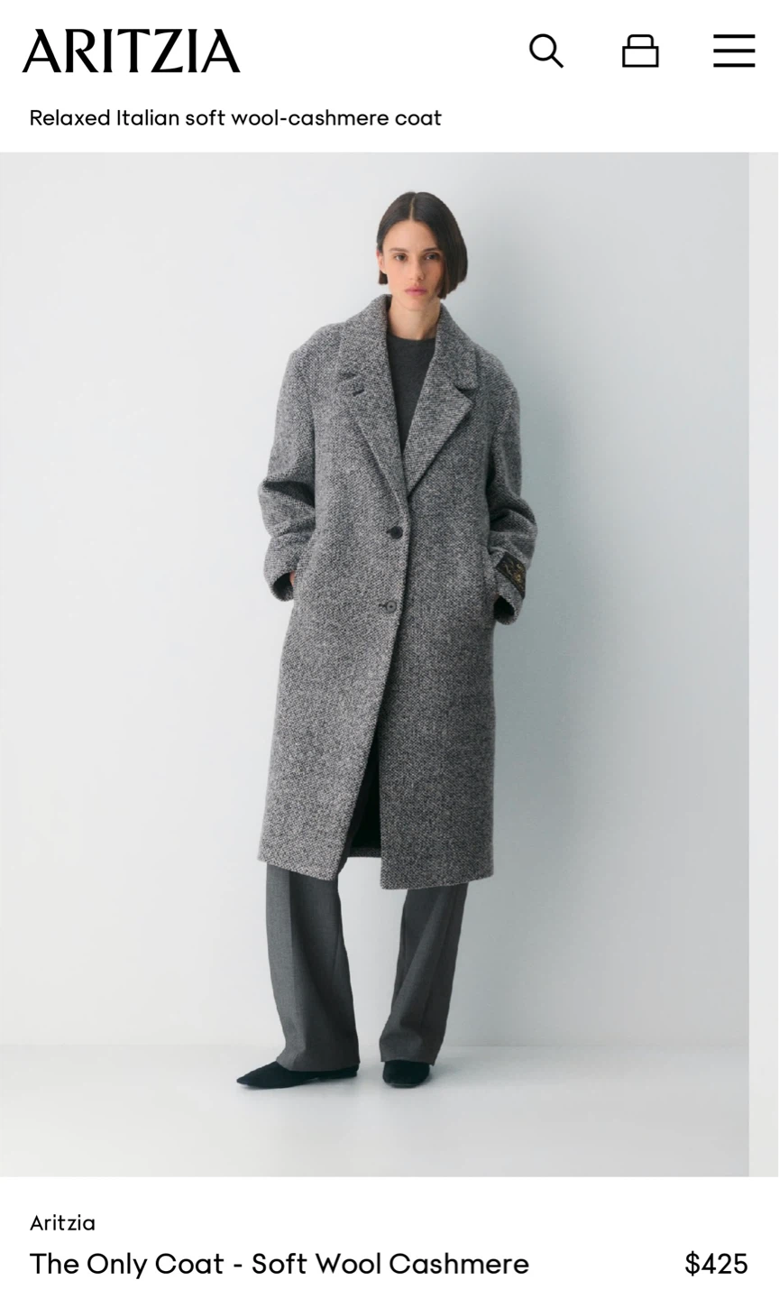 Aritzia The Only Coat - Relaxed Italian Soft Wool Cashmere