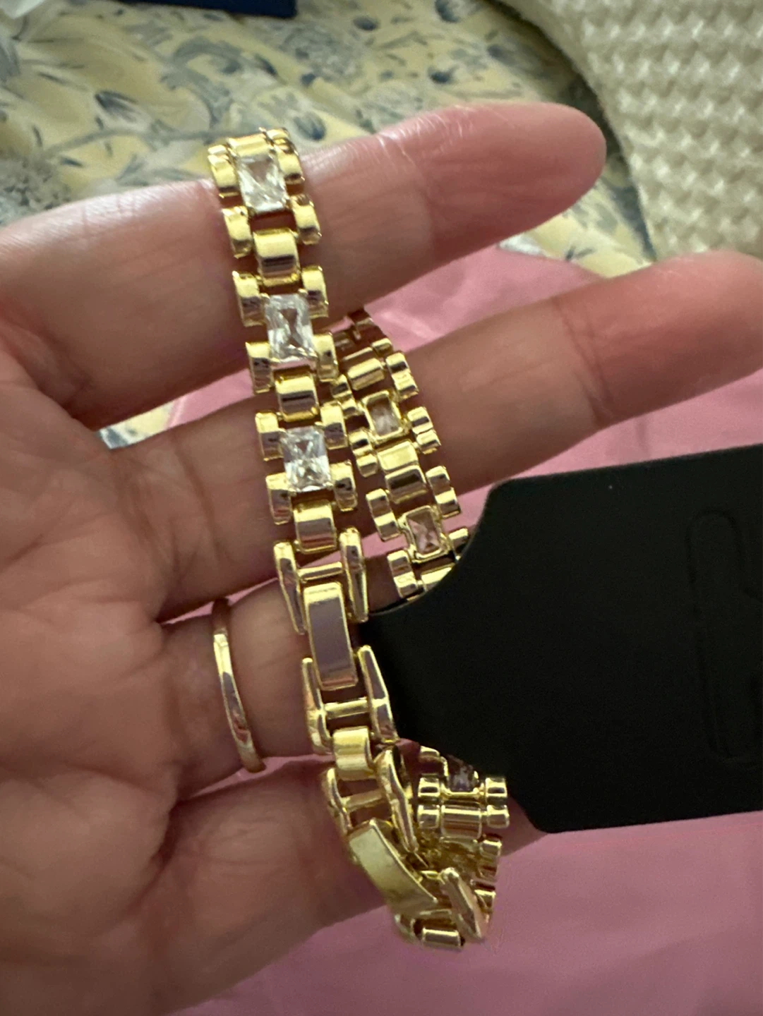 18k Gold laminated Bracelet with Clear Baguette Crystals - photo 2