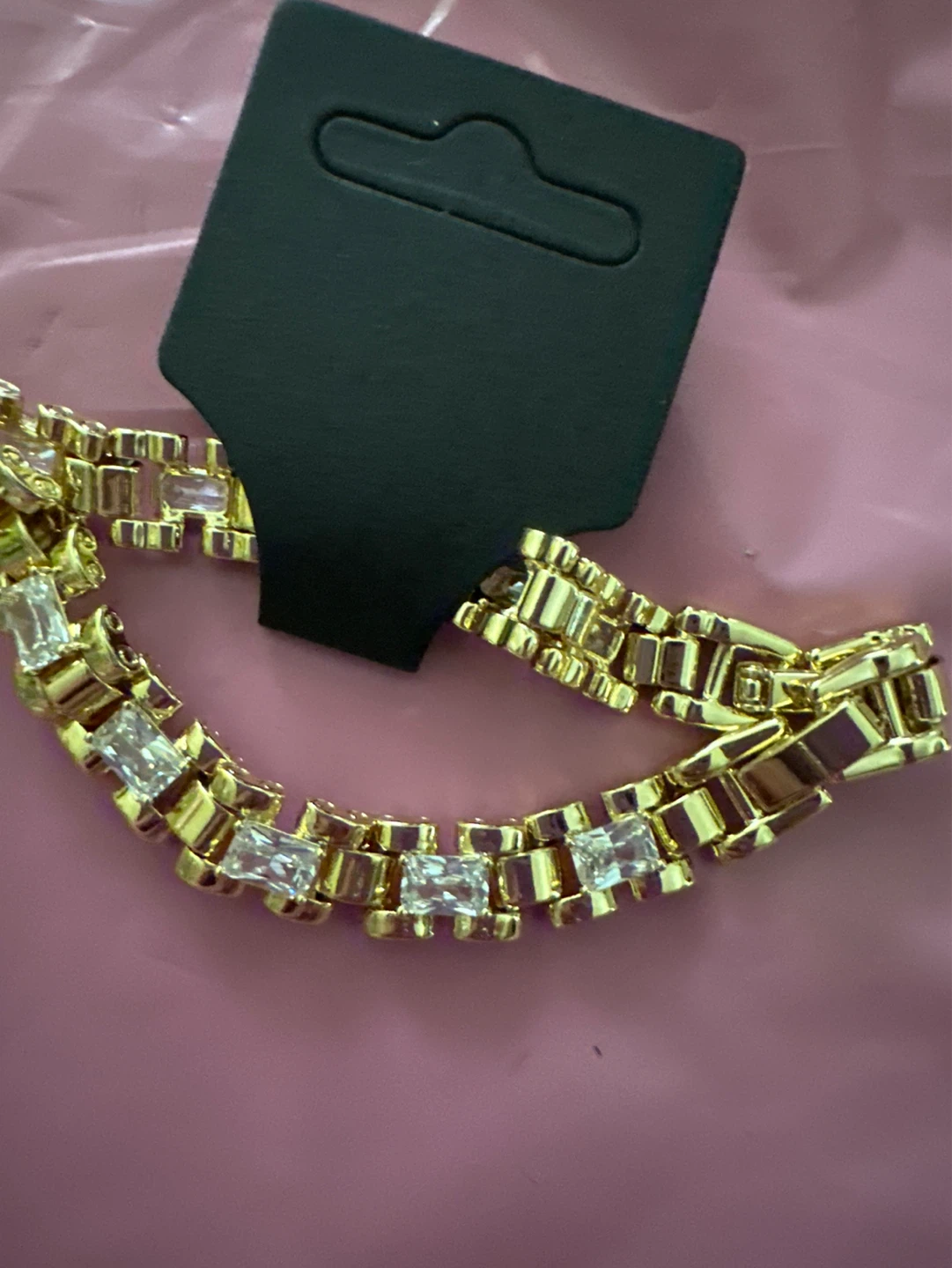 18k Gold laminated Bracelet with Clear Baguette Crystals