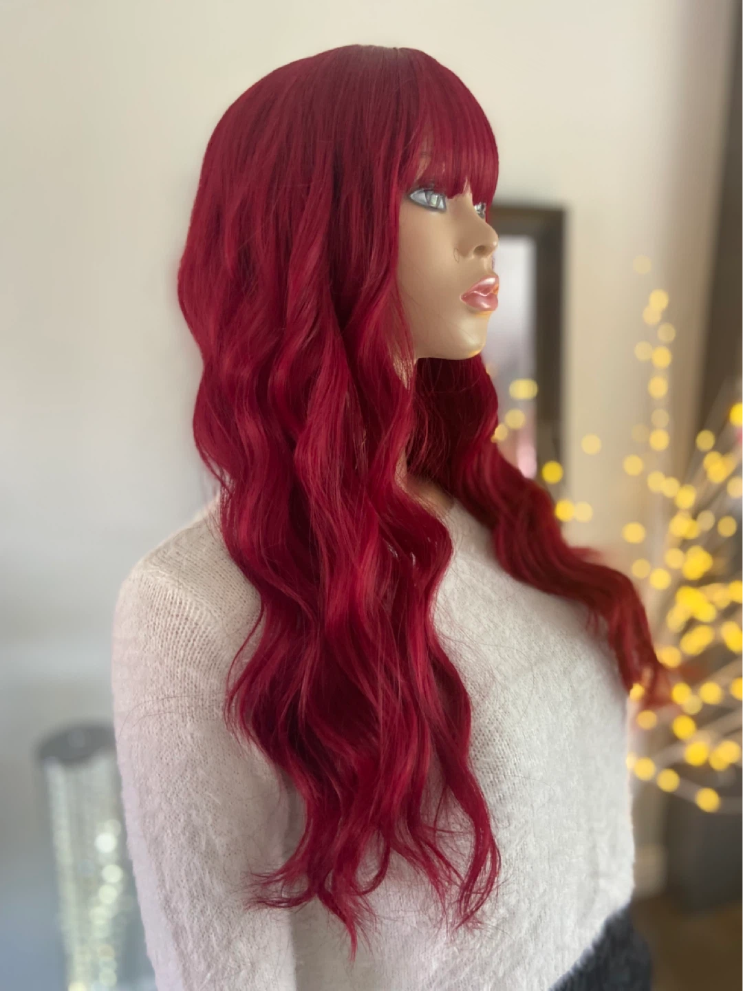 NWOT: 22” Wavy Dark Red Synthetic Cosplay Wig w/ Bangs (2357) - photo 5