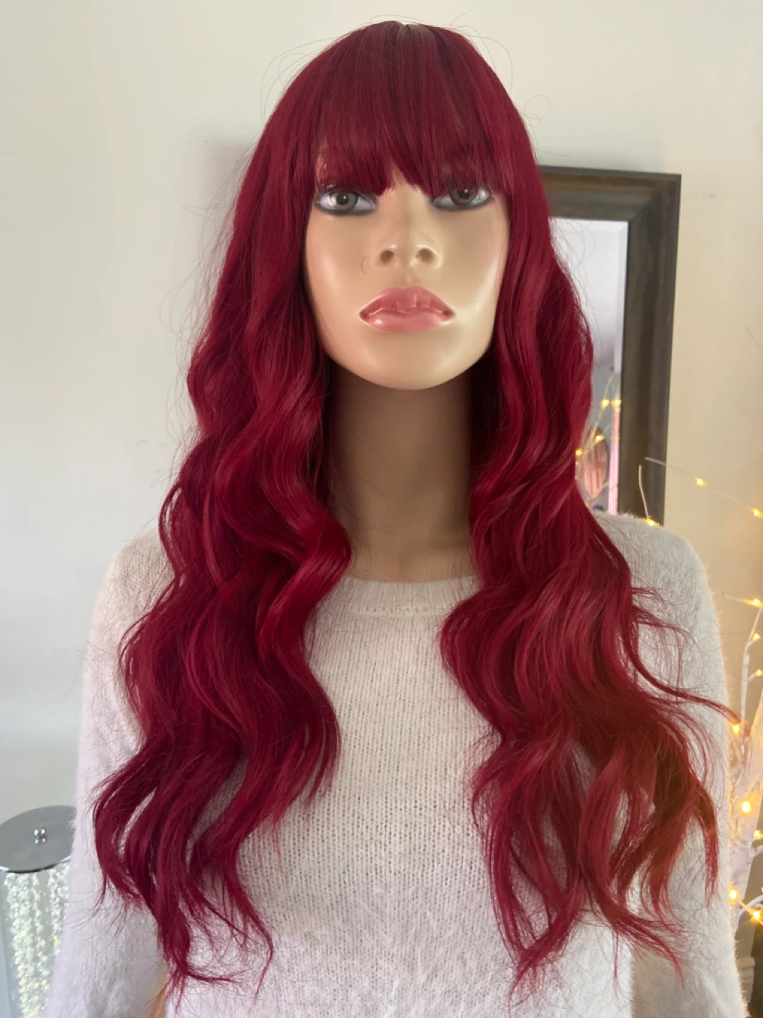 NWOT: 22” Wavy Dark Red Synthetic Cosplay Wig w/ Bangs (2357) - photo 3