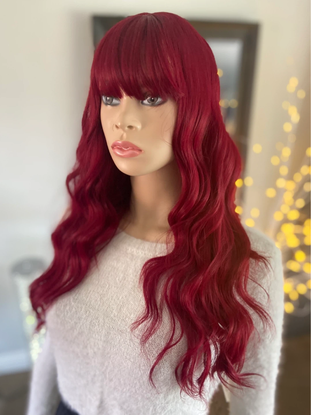 NWOT: 22” Wavy Dark Red Synthetic Cosplay Wig w/ Bangs (2357)
