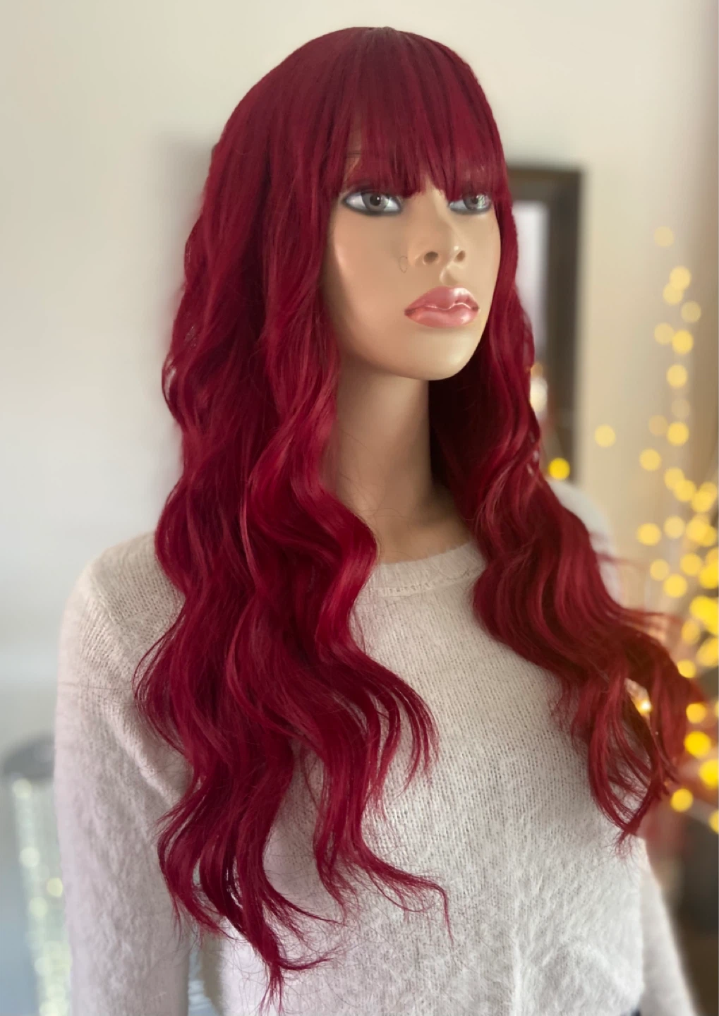 NWOT: 22” Wavy Dark Red Synthetic Cosplay Wig w/ Bangs (2357) - photo 2