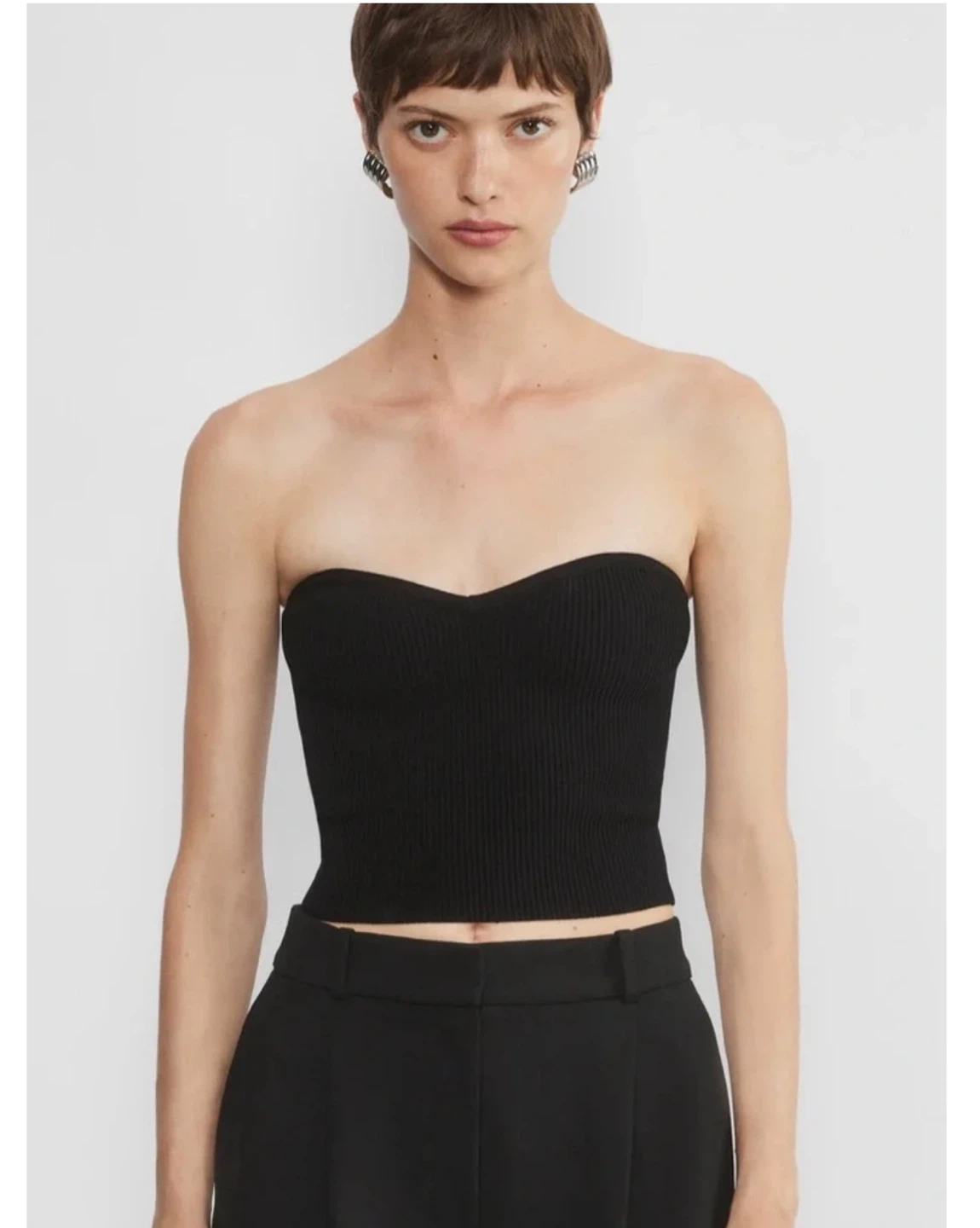 Babaton Black Ribbed Sweetheart Tube Top Size S