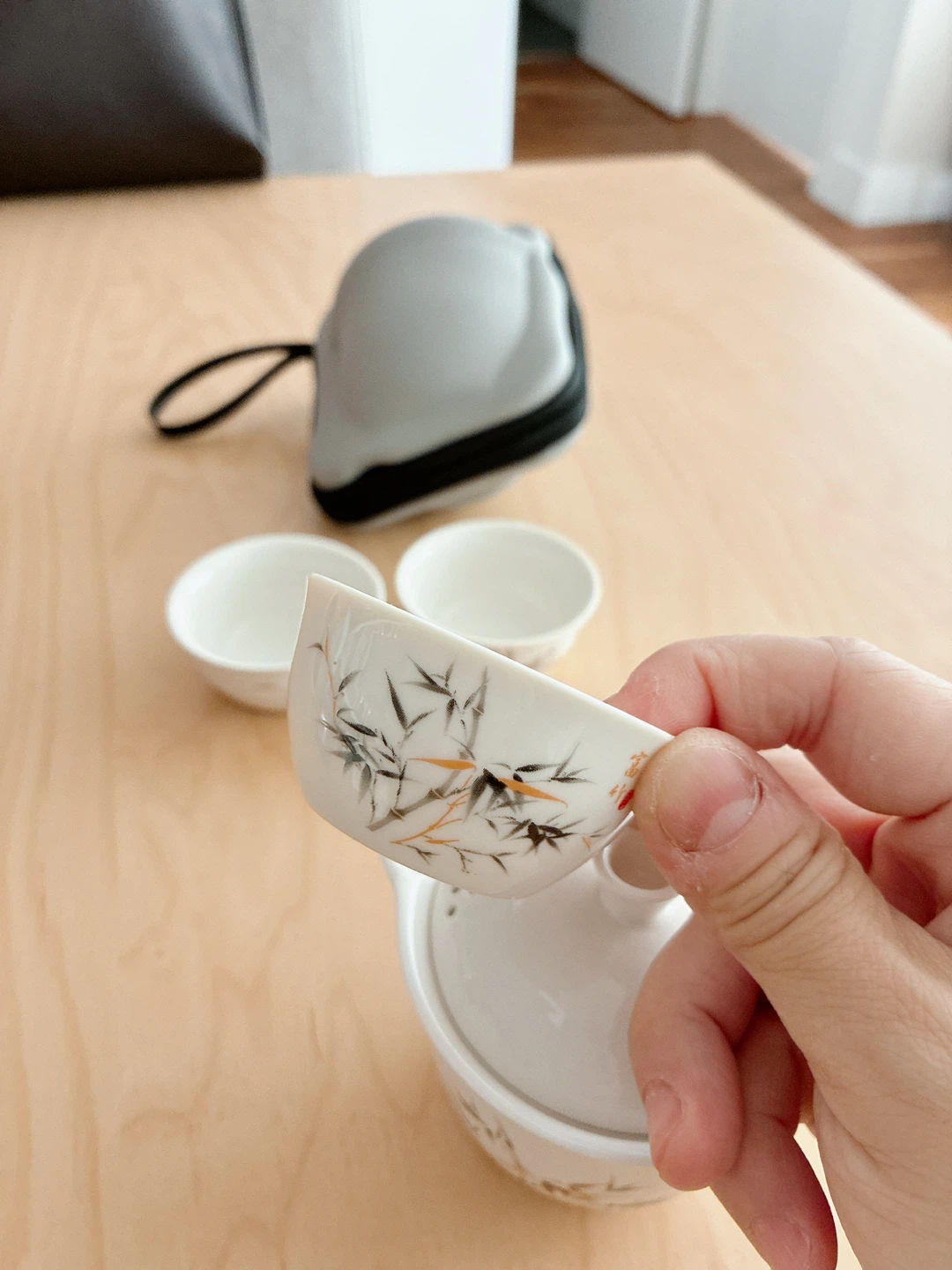White Ceramic Tea Set with Bamboo Design - photo 3