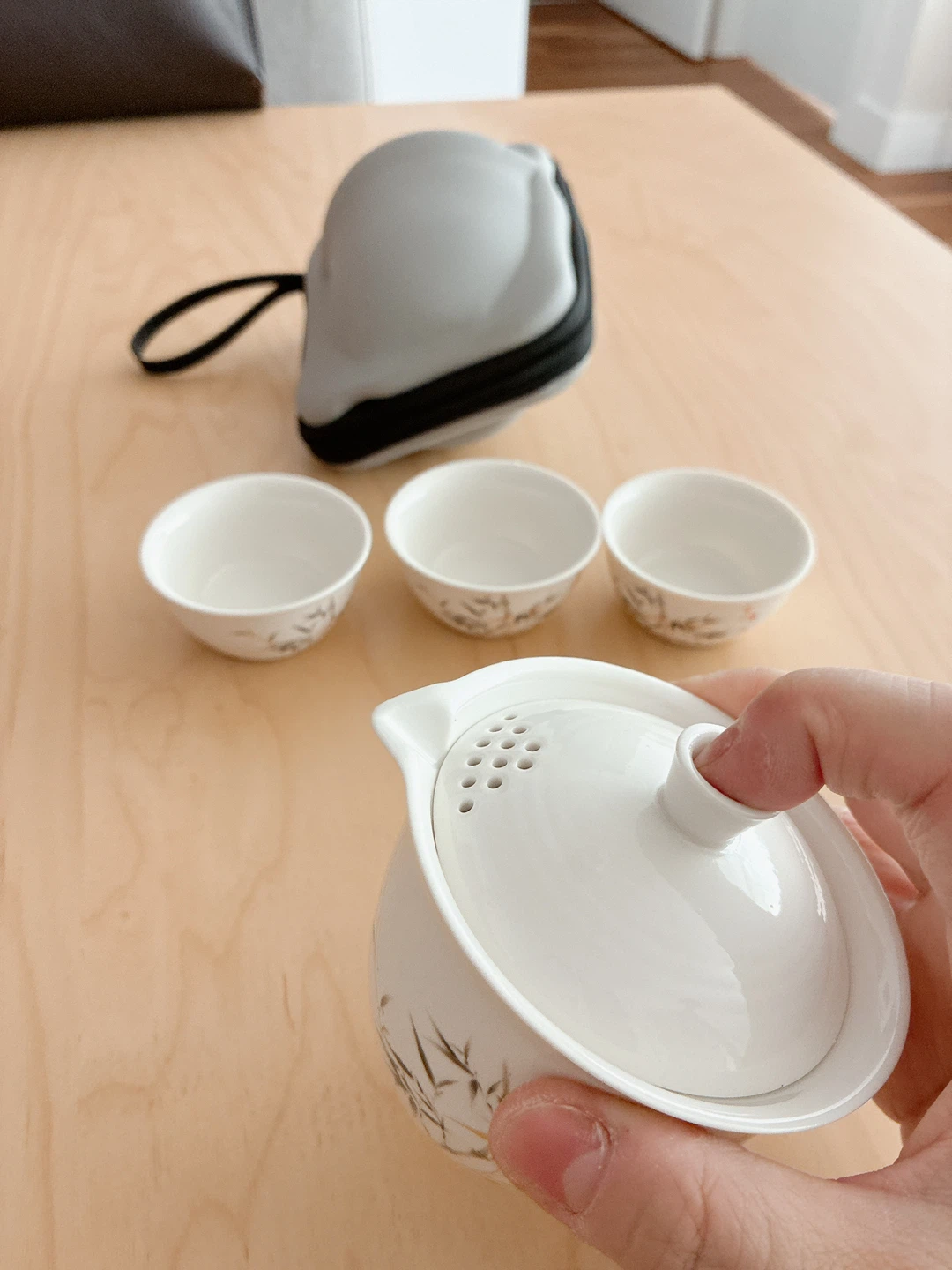 White Ceramic Tea Set with Bamboo Design - photo 2