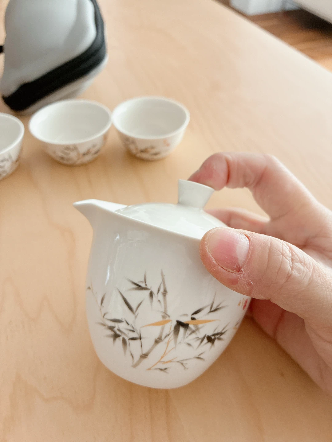 White Ceramic Tea Set with Bamboo Design