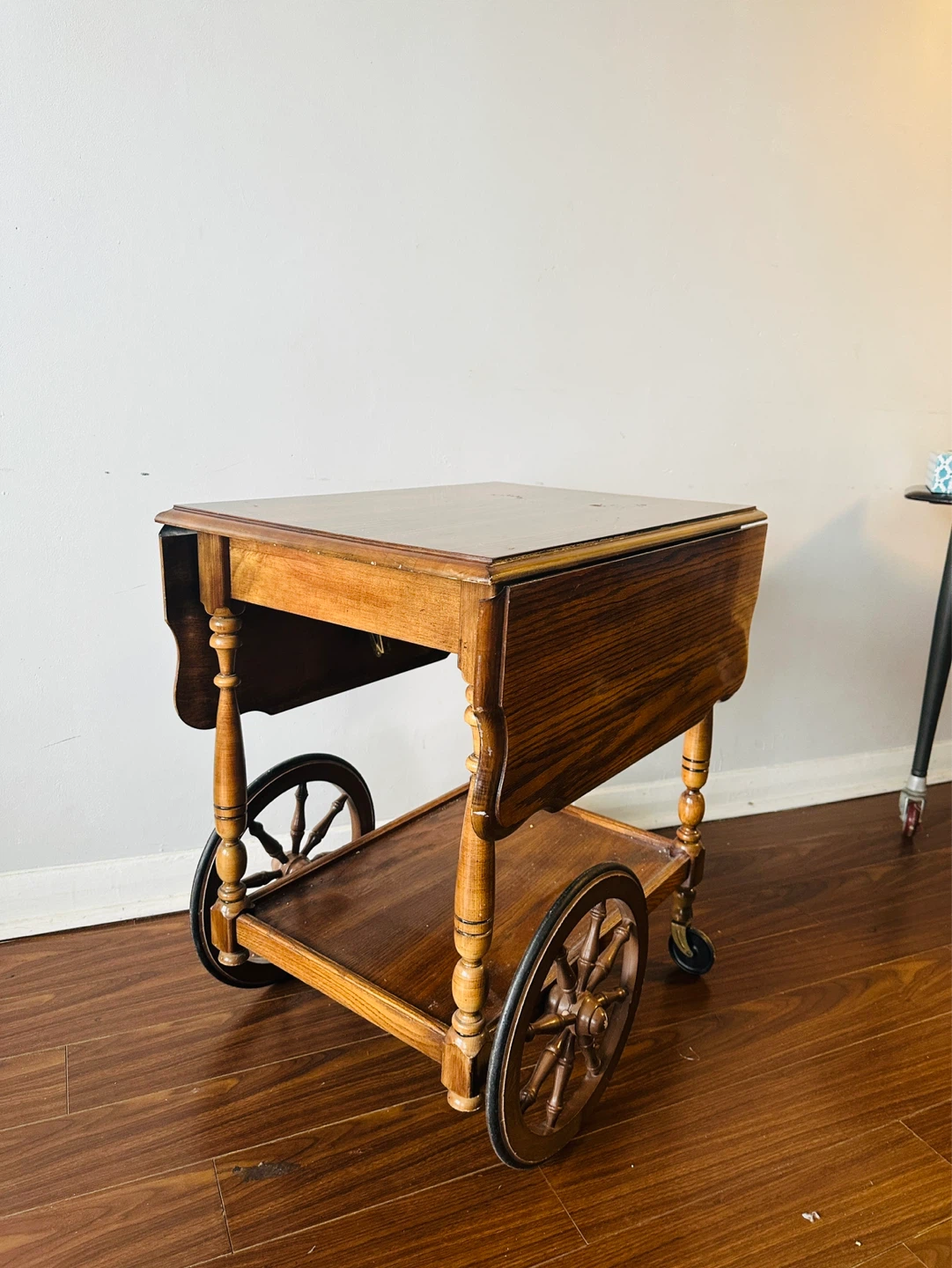 Wooden tea cart with drop leaves - photo 2
