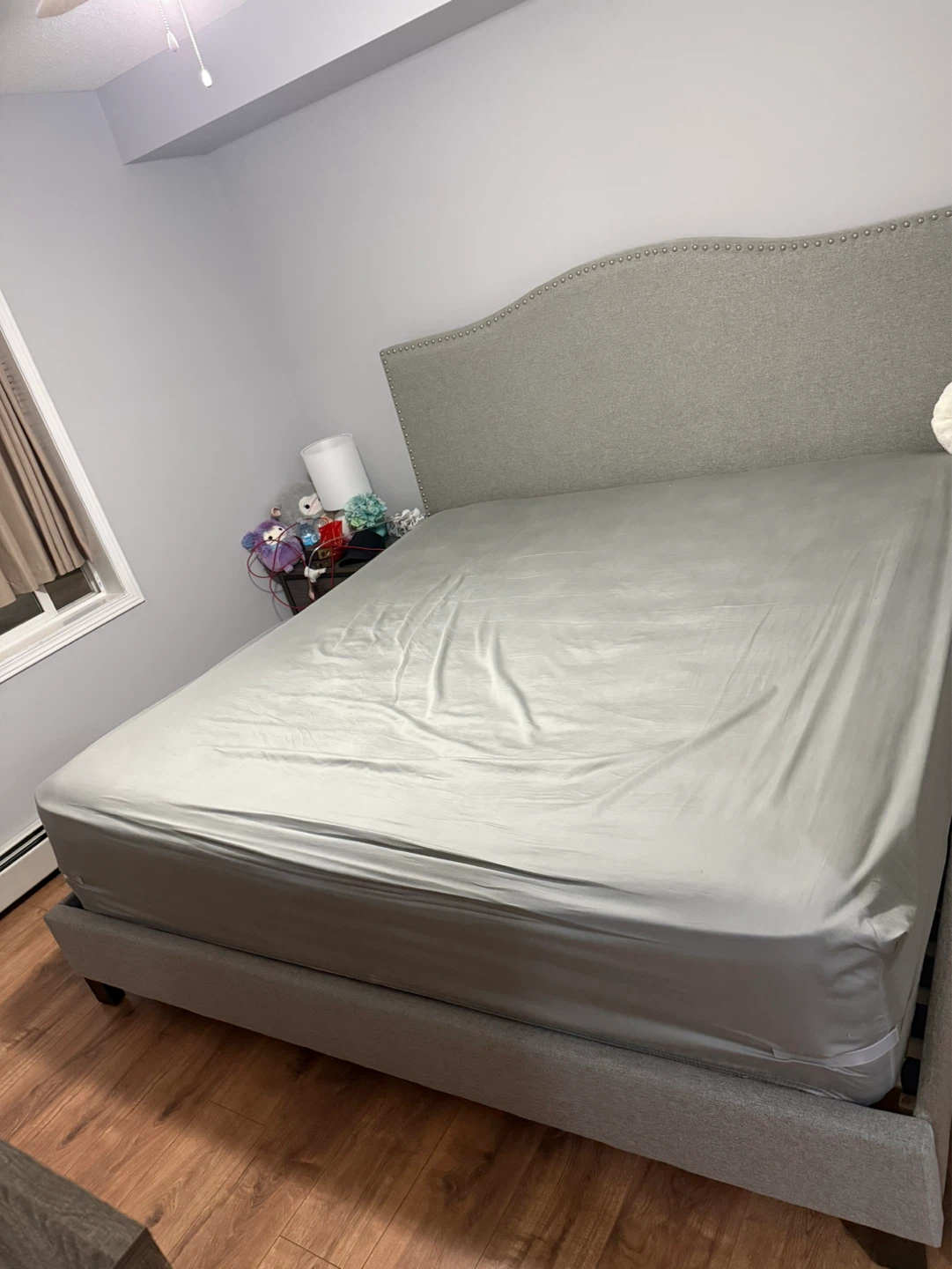 Grey Upholstered Bed Frame with Headboard