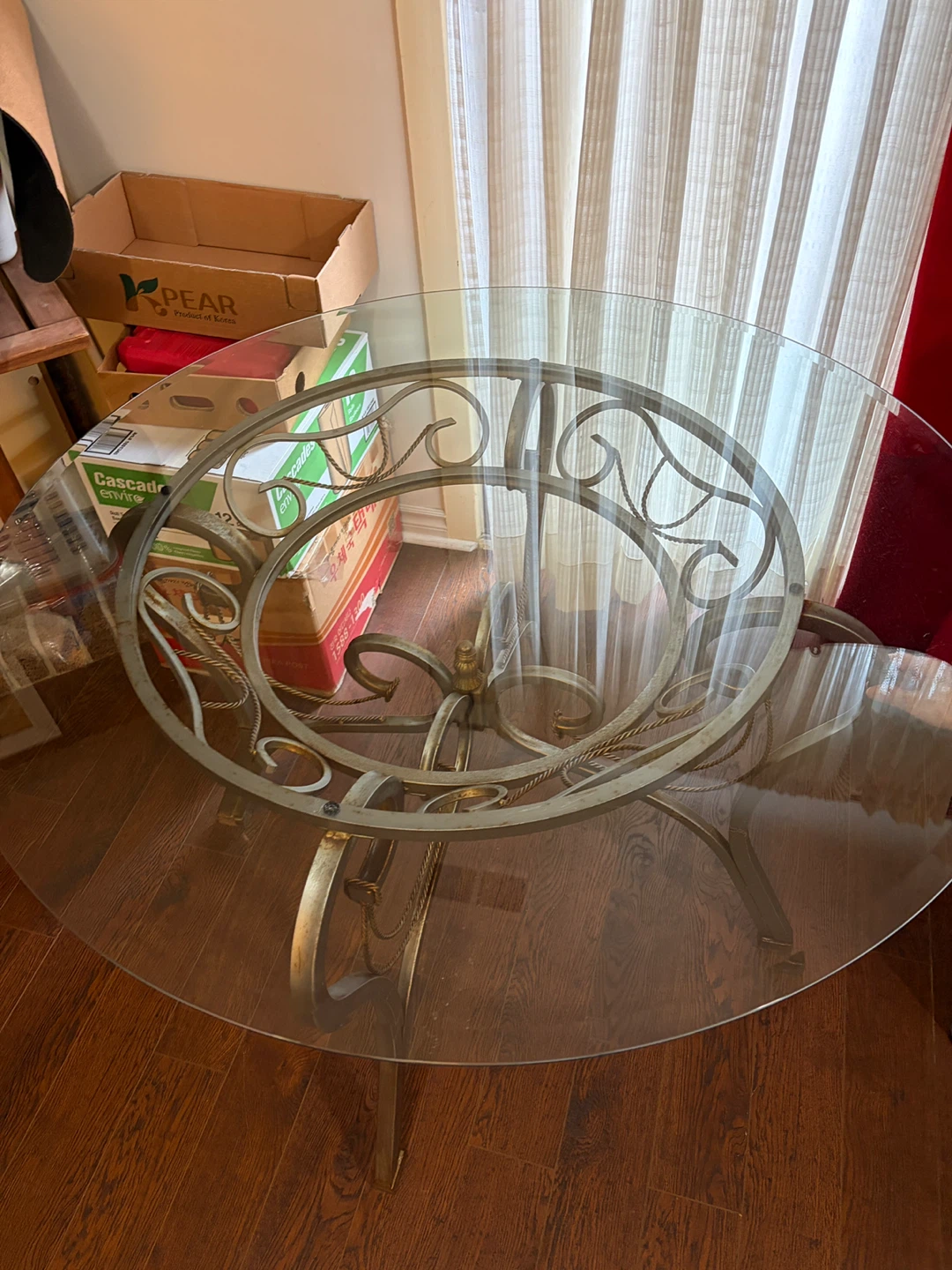 Glass Top patio Table with Ornate Metal Base - photo 2
