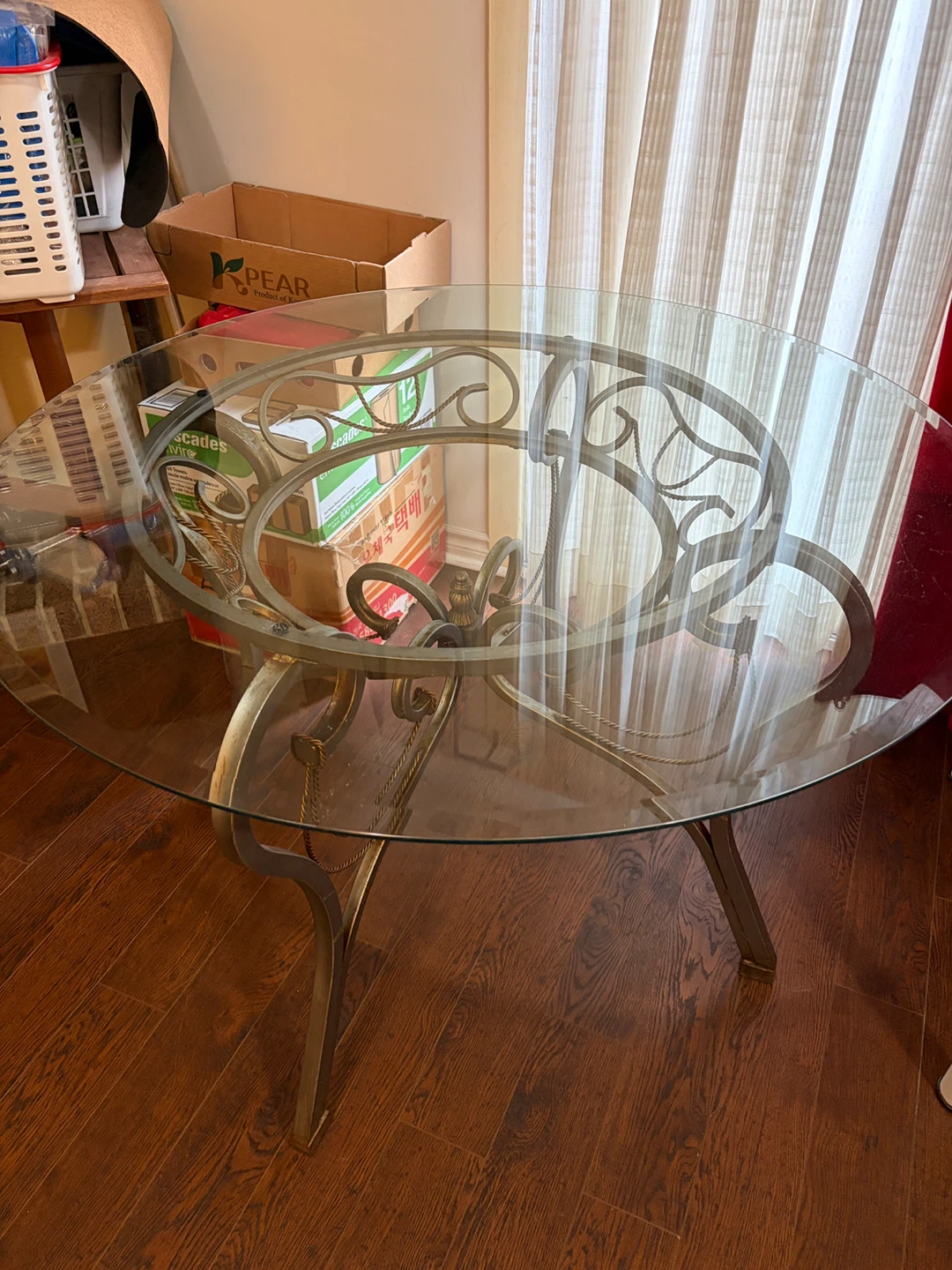 Glass Top patio Table with Ornate Metal Base
