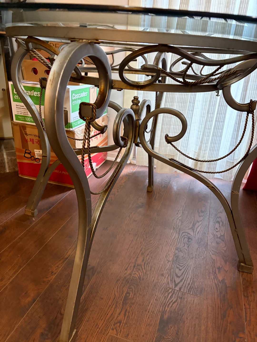 Glass Top patio Table with Ornate Metal Base - photo 3