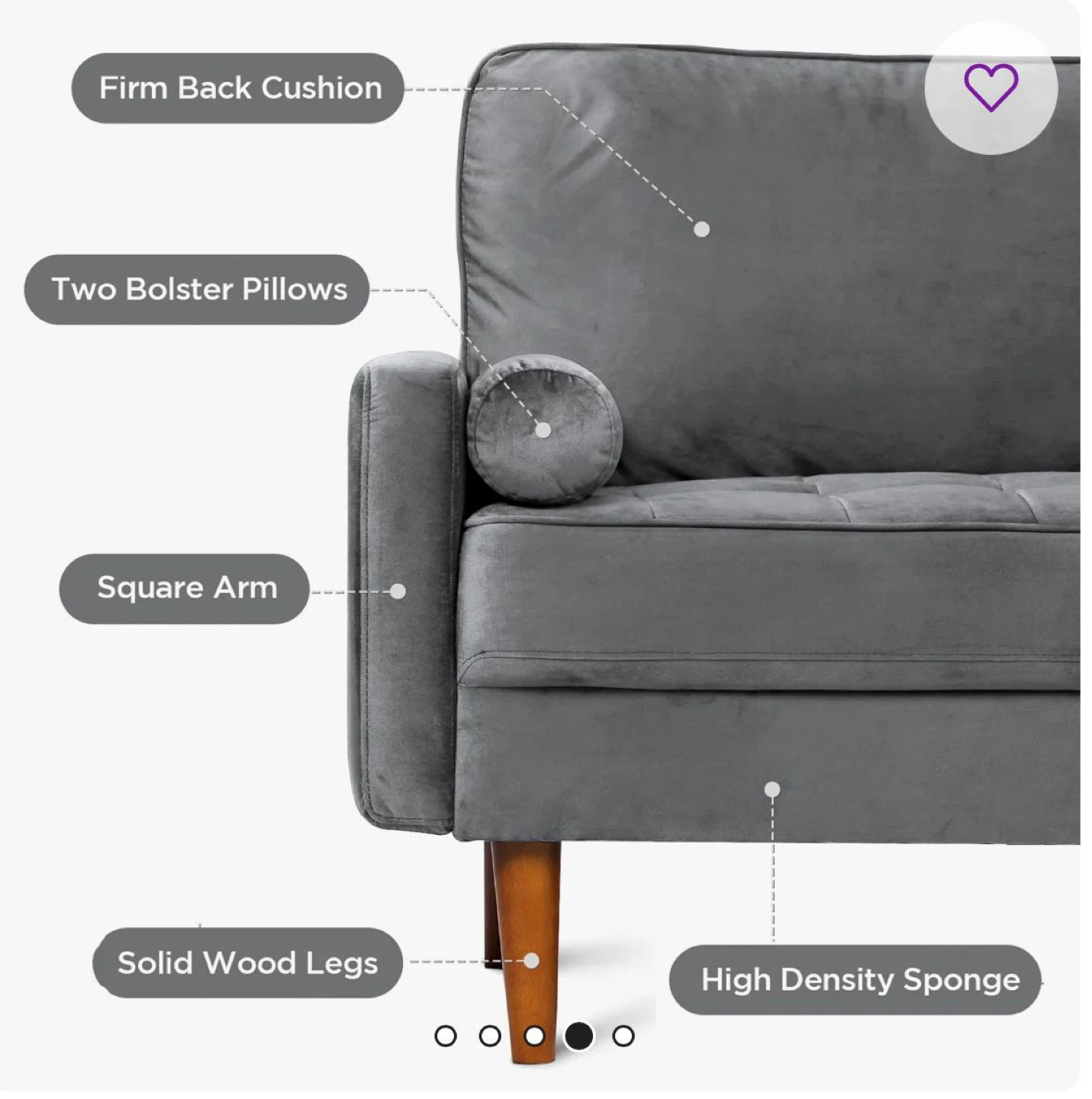Grey Velvet Loveseat Sofa - photo 5
