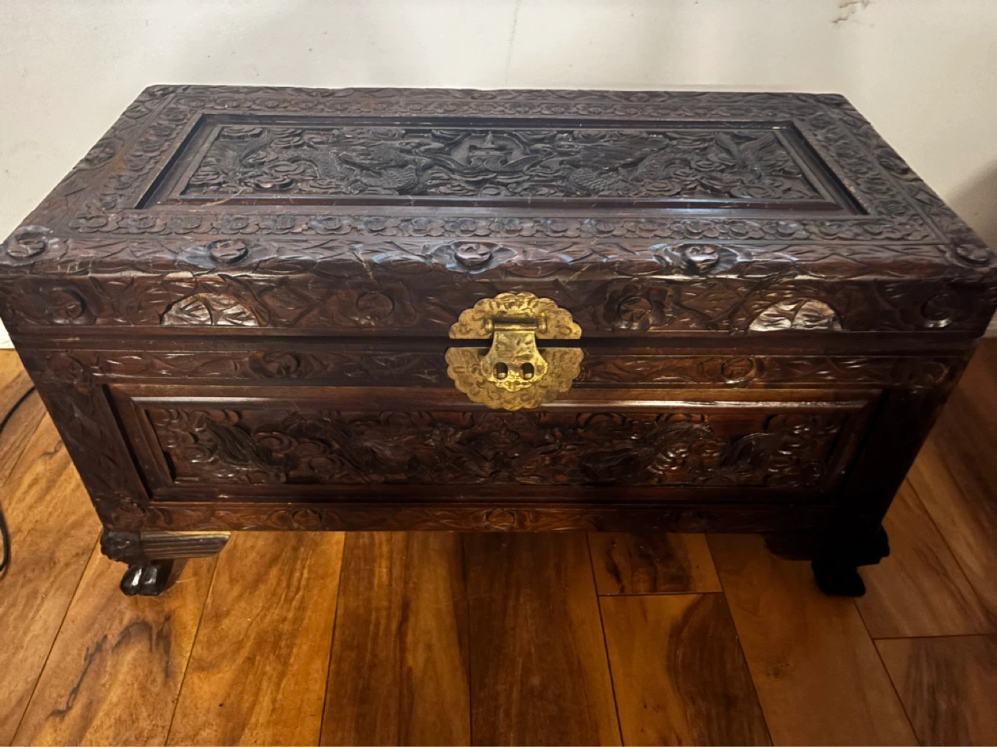 Vintage Carved Wooden Chest