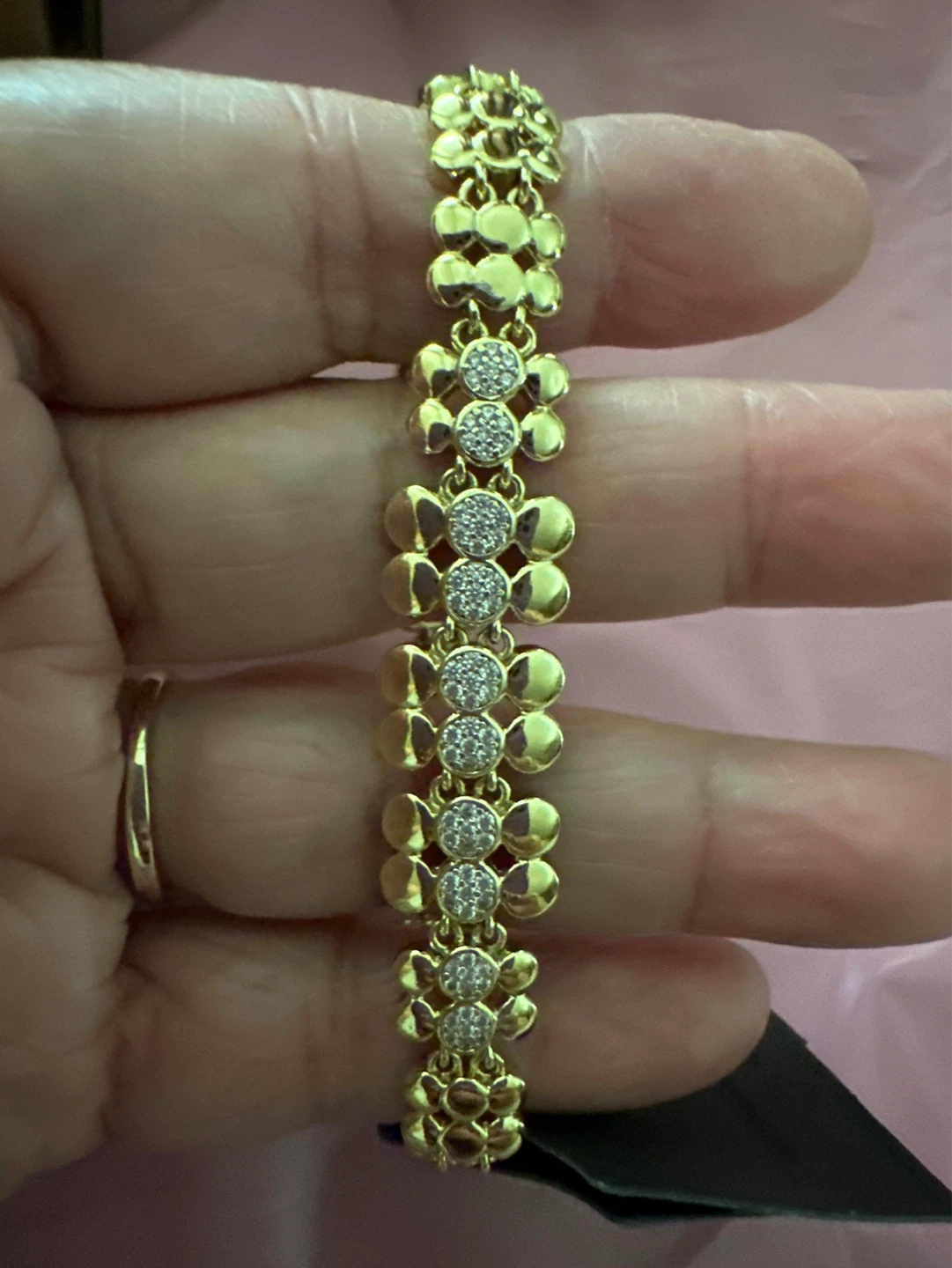 14k Gold laminated bracelet with clear crystals