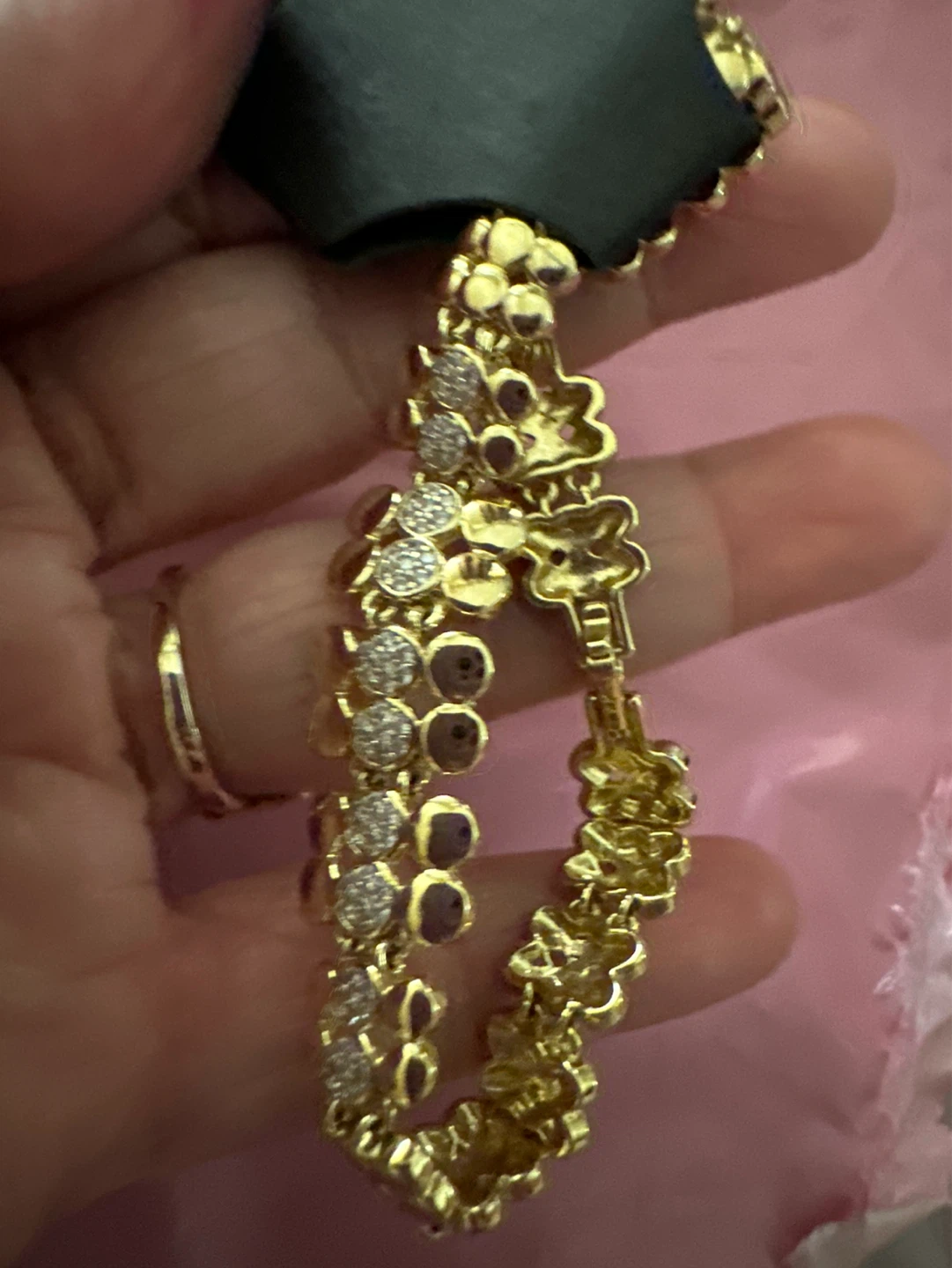 14k Gold laminated bracelet with clear crystals - photo 3