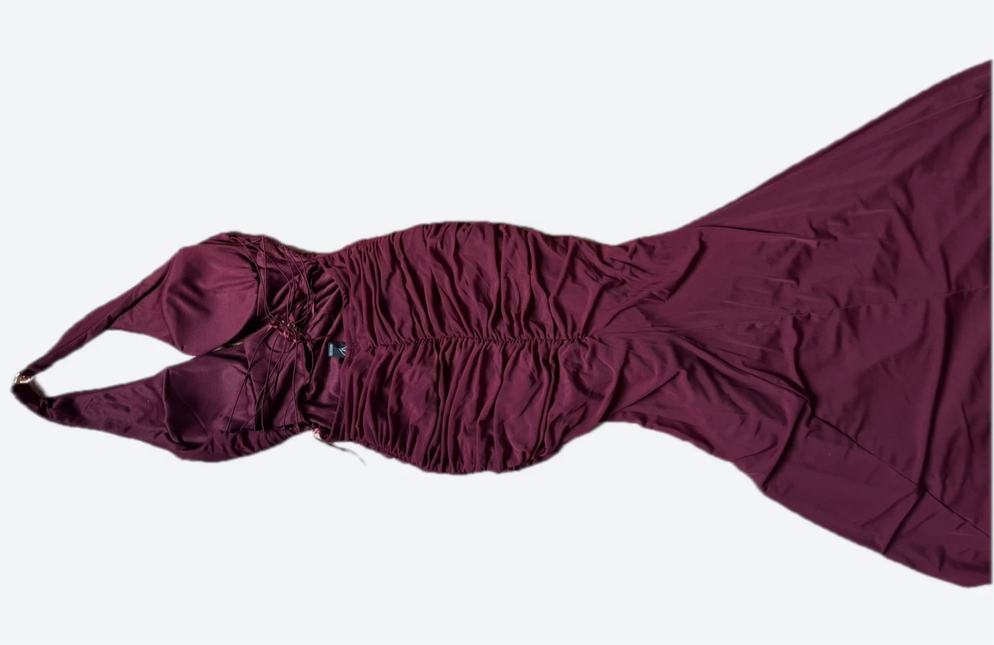 Burgundy Ruched Halter Mermaid Gown - photo 2