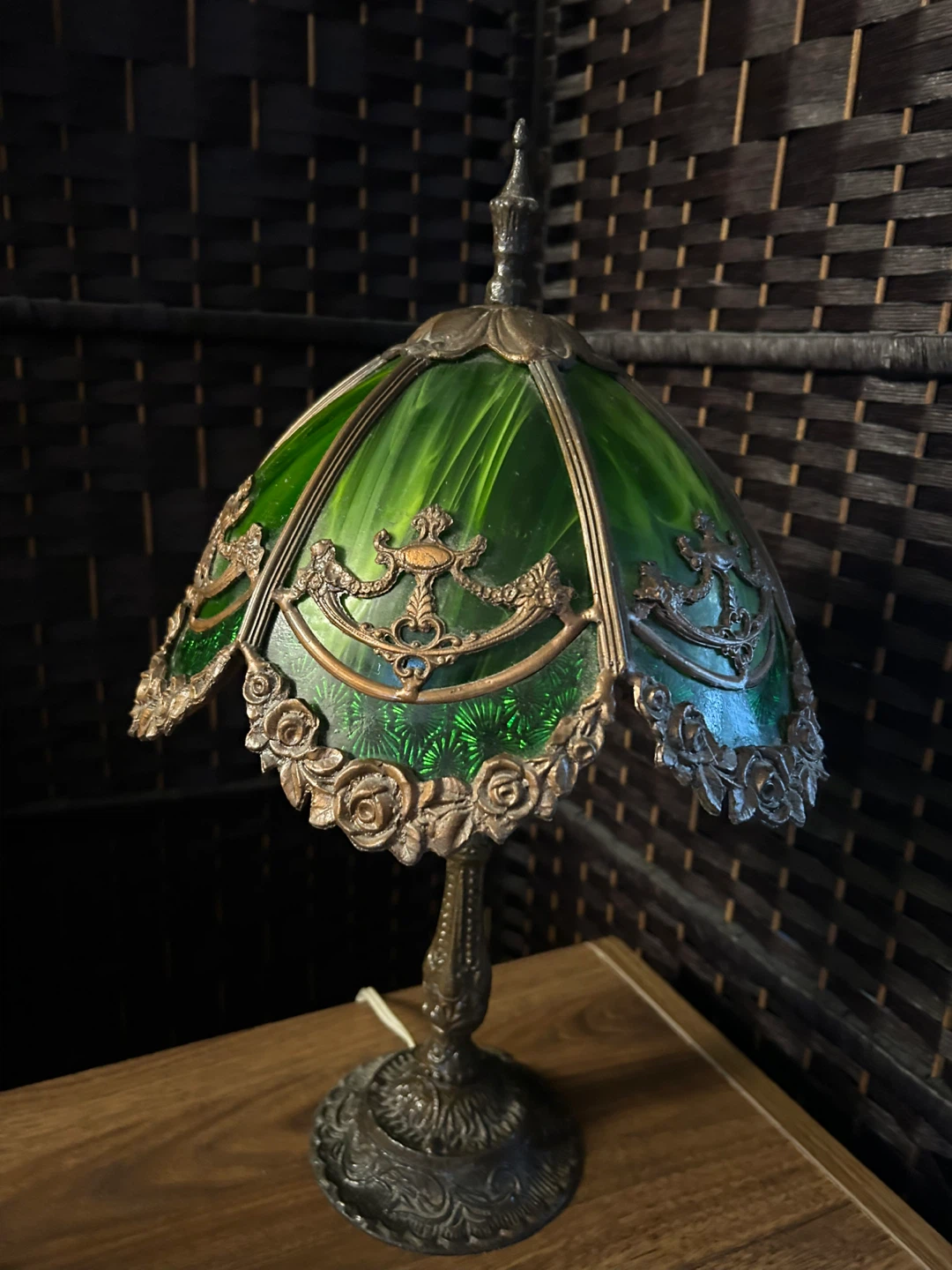 Vintage Green Glass Table Lamp - photo 2