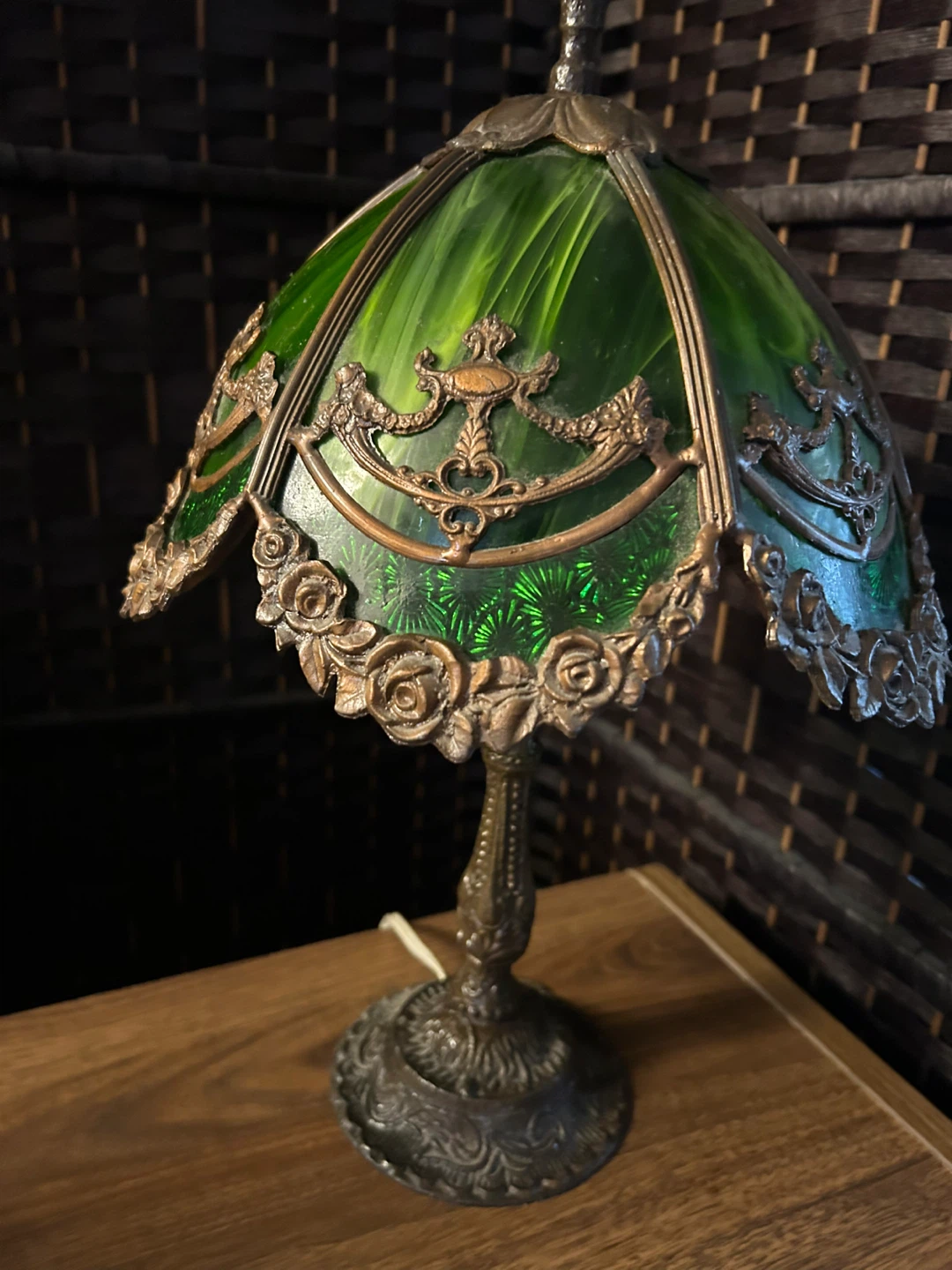 Vintage Green Glass Table Lamp