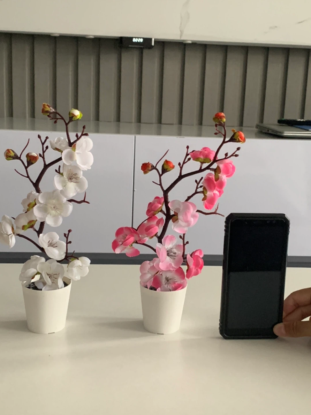 Artificial Cherry Blossom Plant in White Pot - photo 2