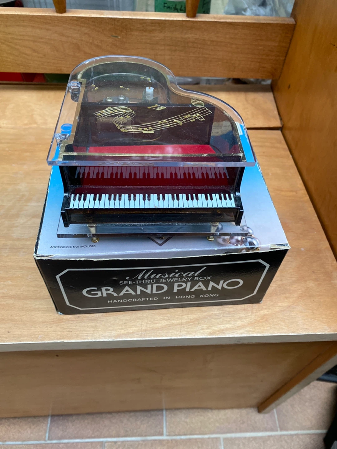 Vintage Musical Grand Piano See-Thru Jewelry Box