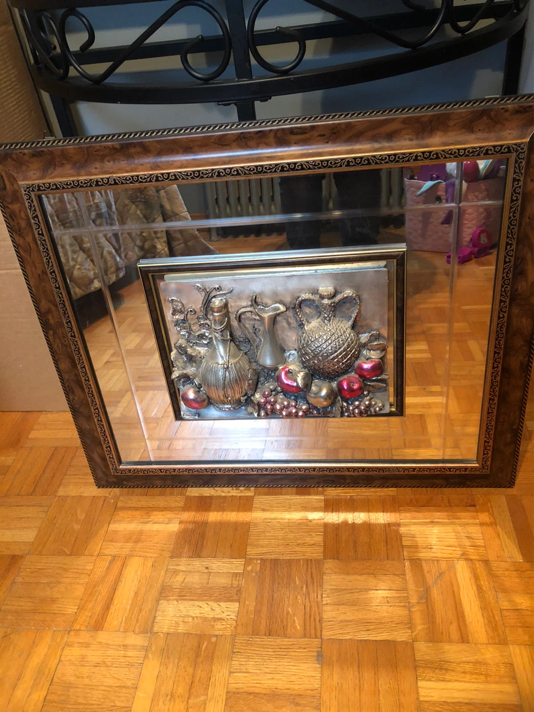 Vintage Decorative Mirror with Embossed Still Life
