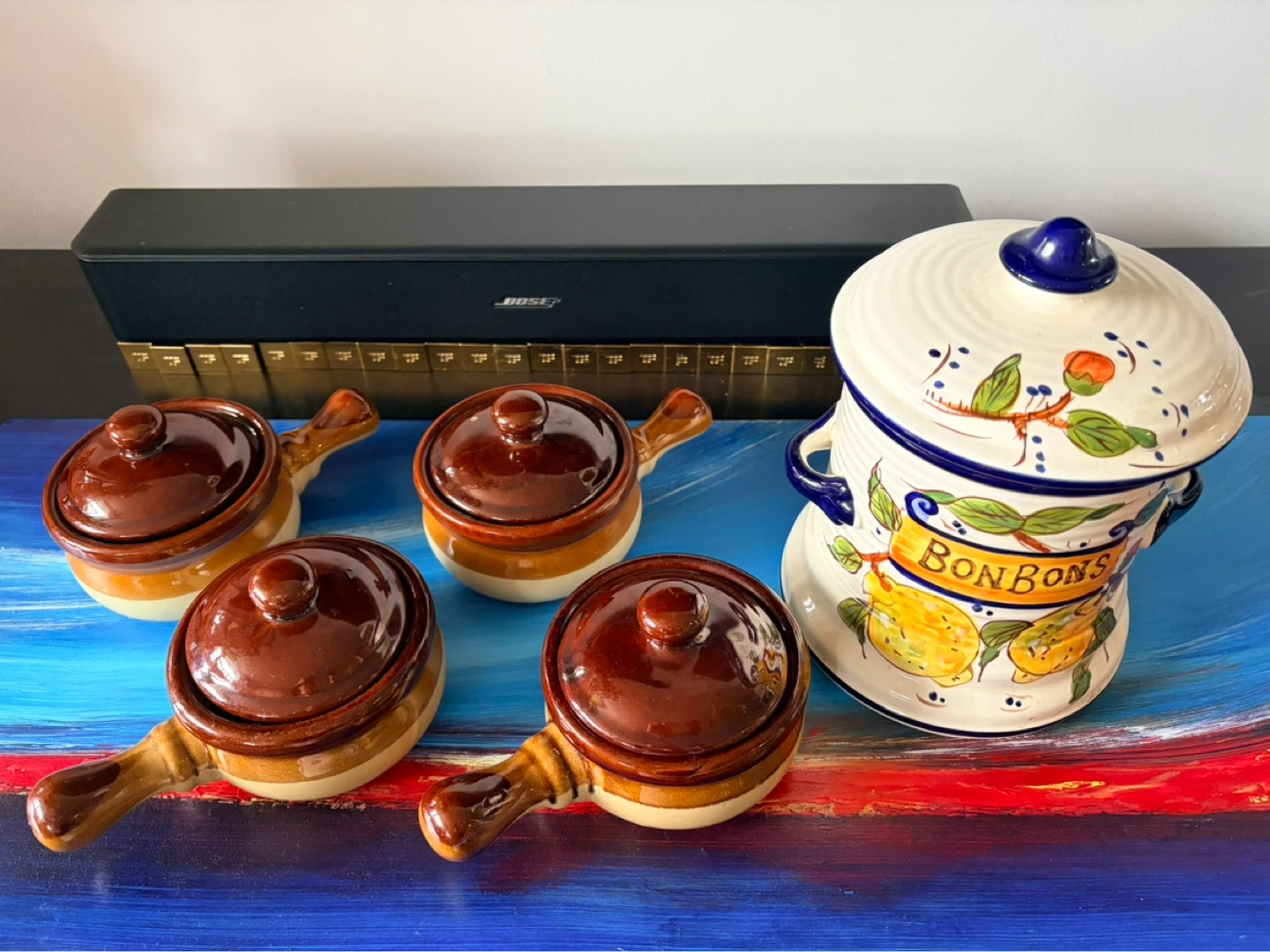 Set of 4 Ceramic Ramekins with Lids and "Bon Bons" Jar - photo 2