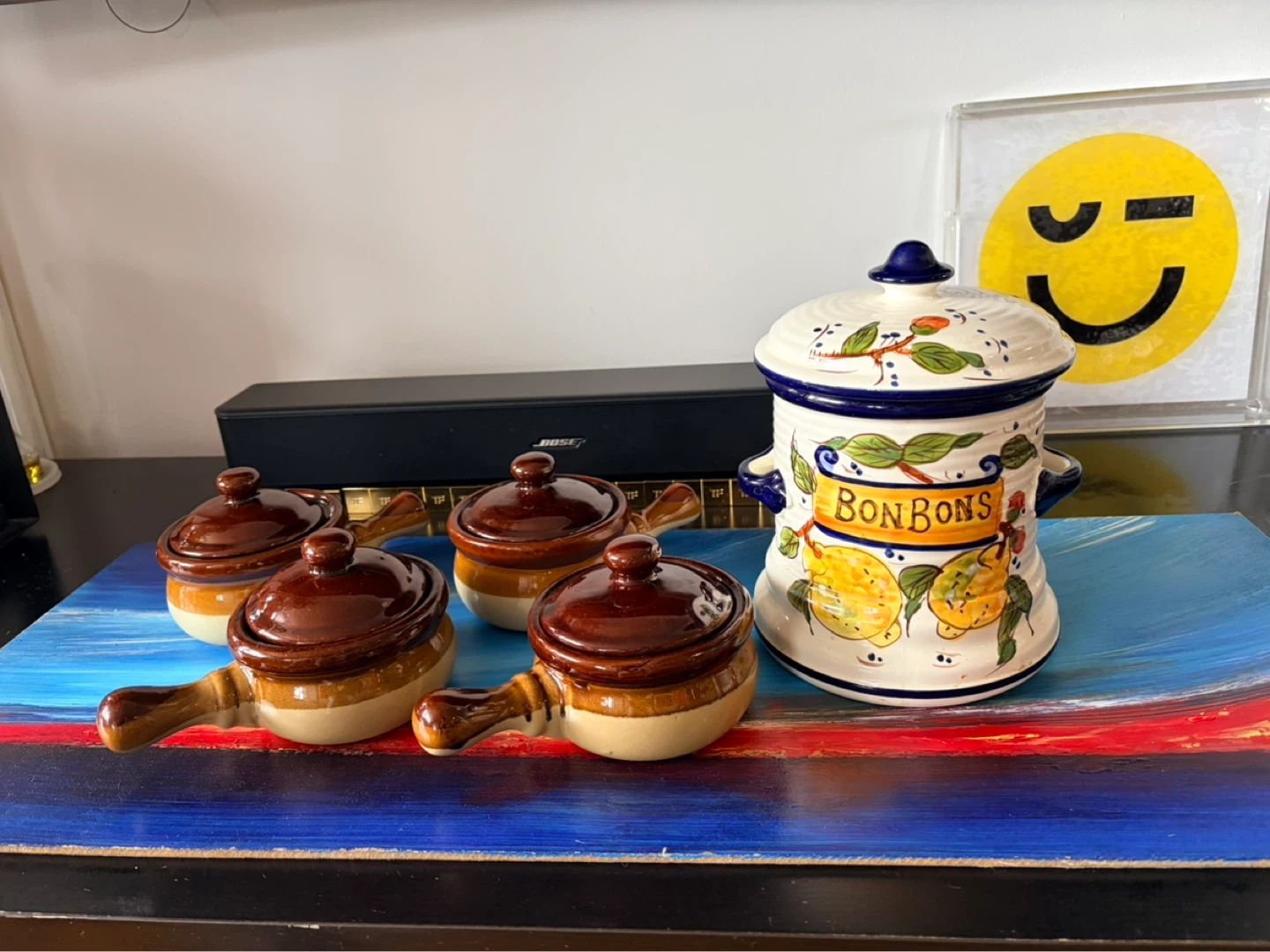Set of 4 Ceramic Ramekins with Lids and "Bon Bons" Jar - photo 5