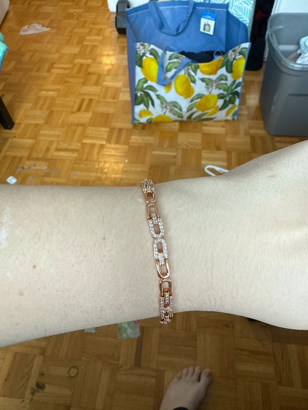 Rose Gold Tone Bracelet with Clear Stones