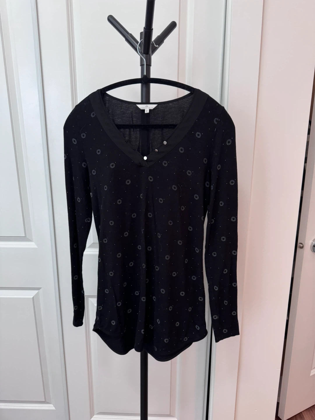 CAMBER & GRACE Black Printed Long Sleeve Top - Size S
