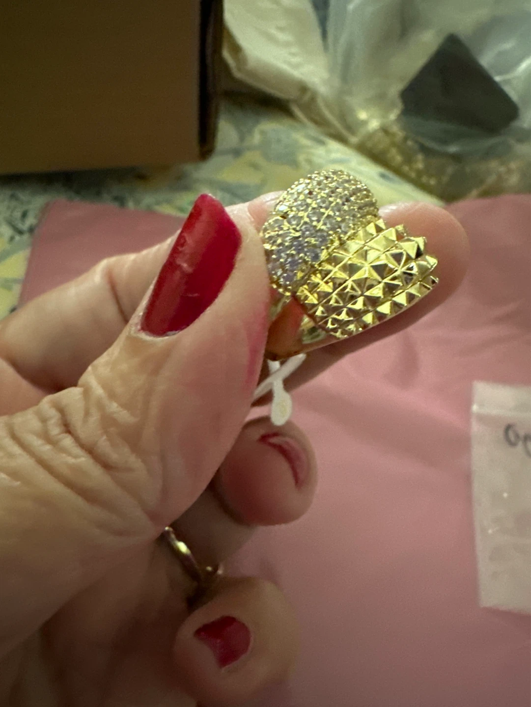 18k Gold laminated Statement Ring with Pave Crystals - photo 2