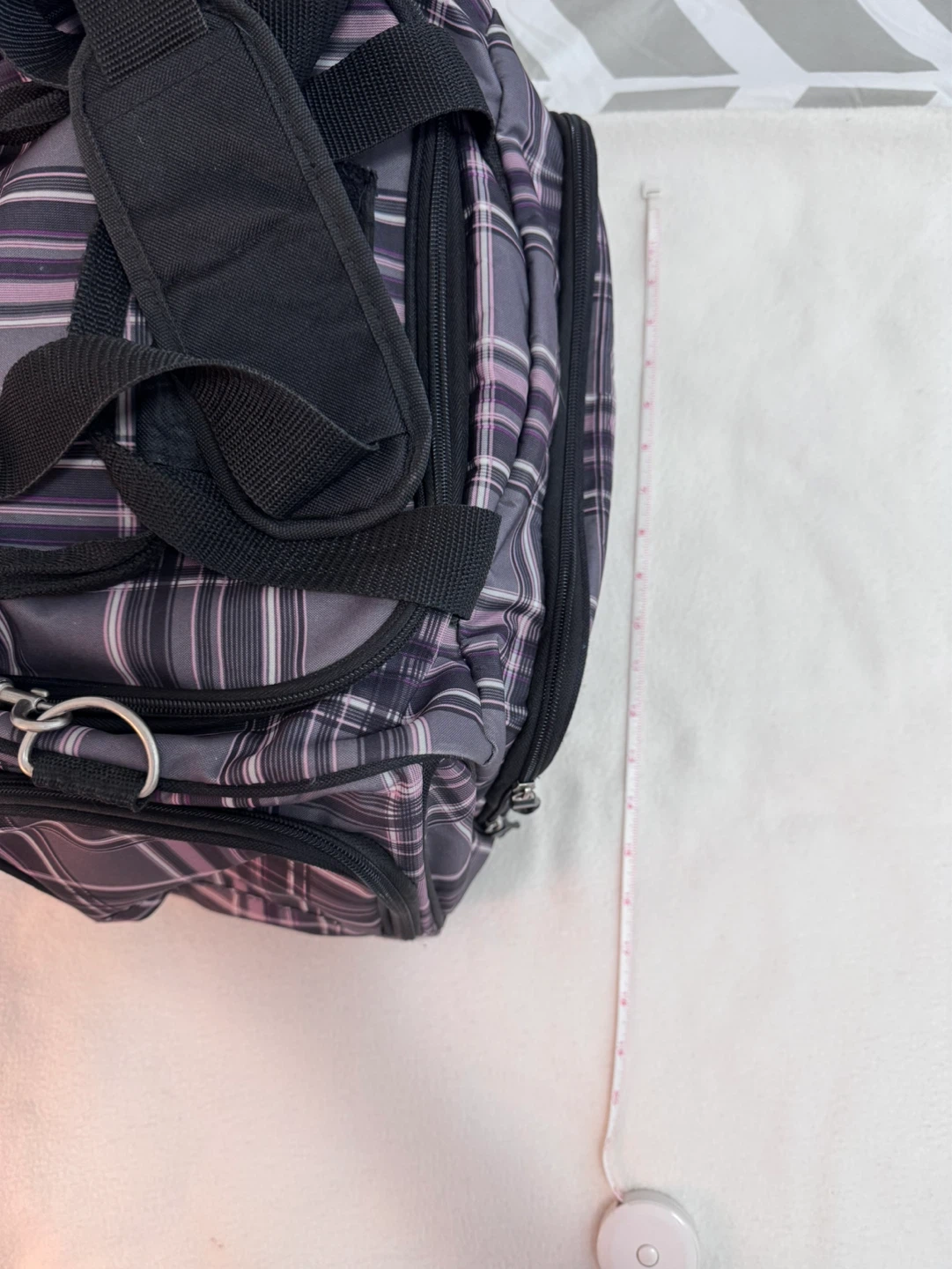 Purple Plaid Duffle Bag with Adjustable Strap - photo 5