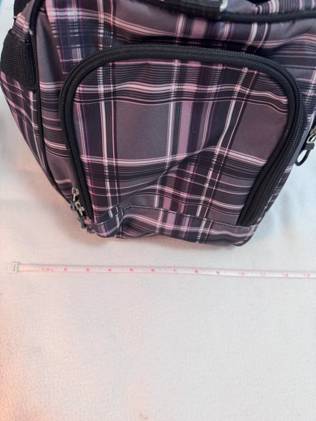 Purple Plaid Duffle Bag with Adjustable Strap - photo 4