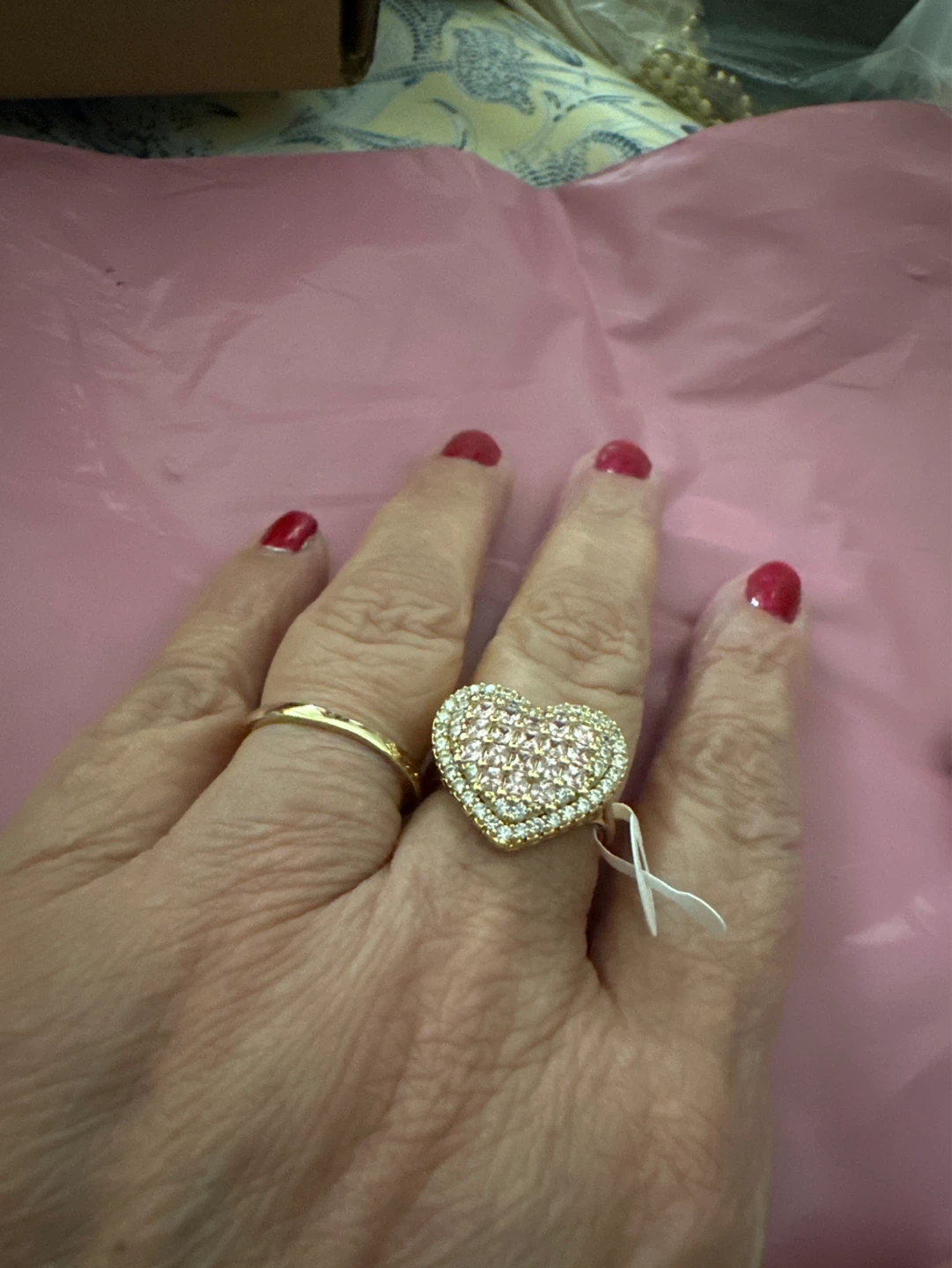 18k gold laminated Heart Shape Ring with Pave Crystals