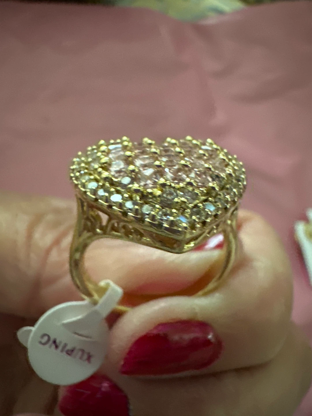 18k gold laminated Heart Shape Ring with Pave Crystals - photo 3