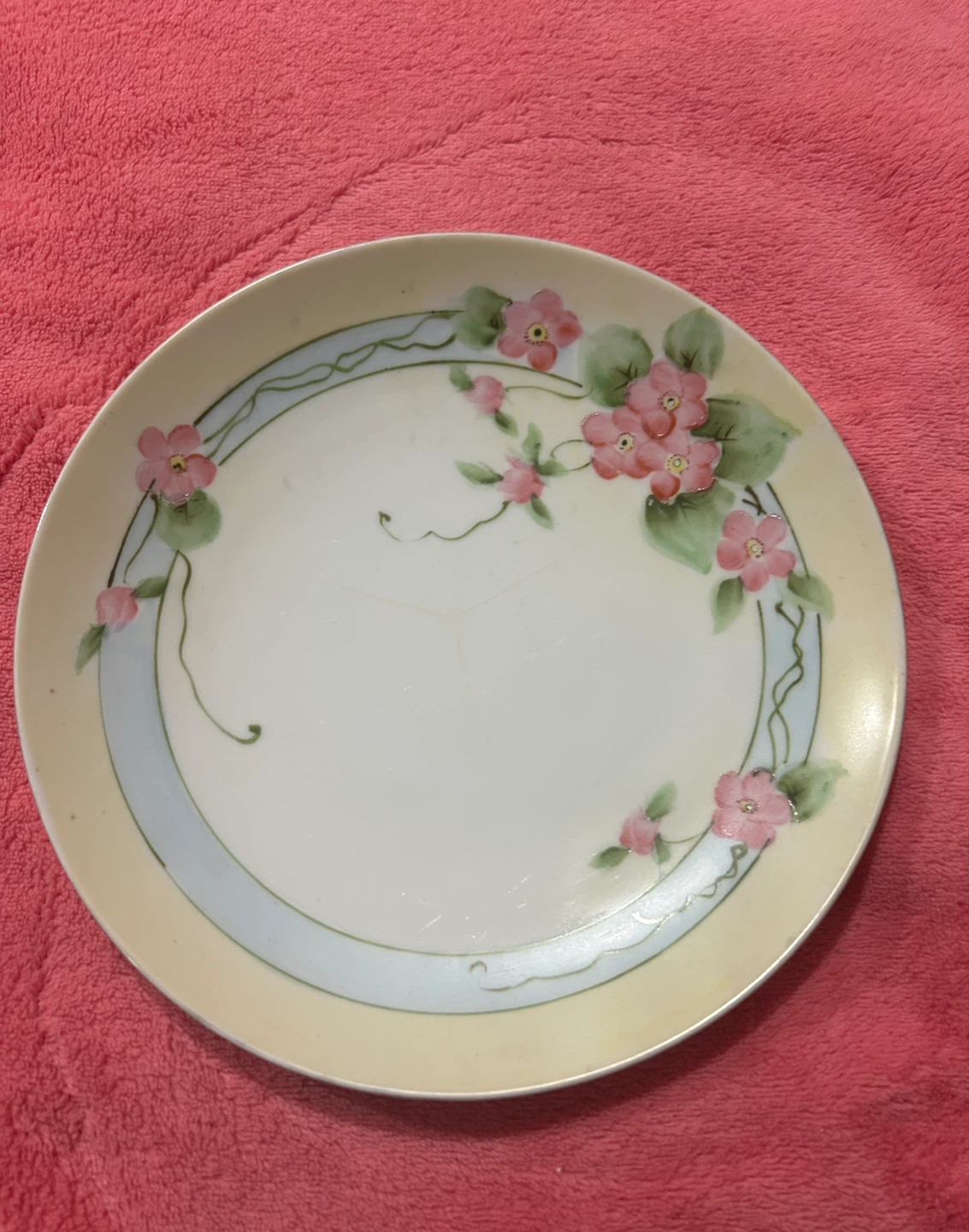 Crown Nippon Pink Floral and Vines Hand Painted Plate 6.5"
