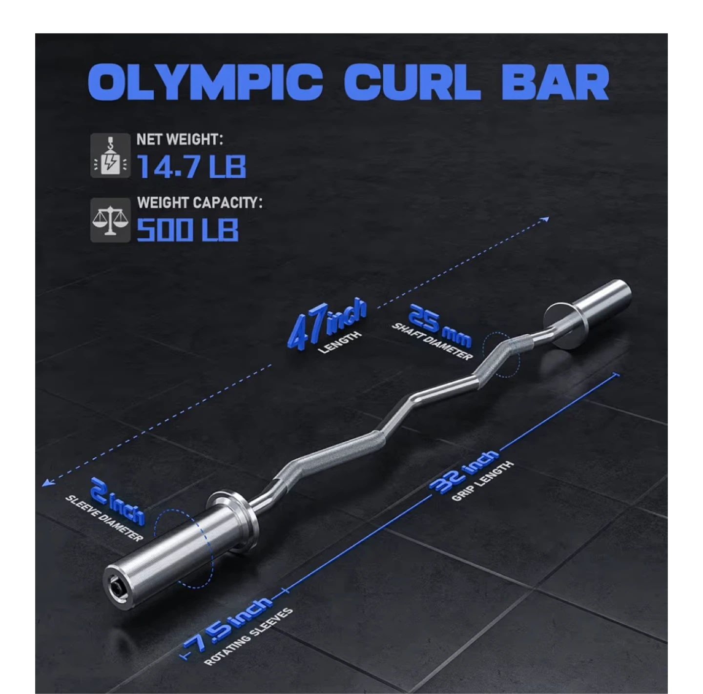 Olympic Curl Bar with 2" Sleeves and 2 Spring Collars - photo 3