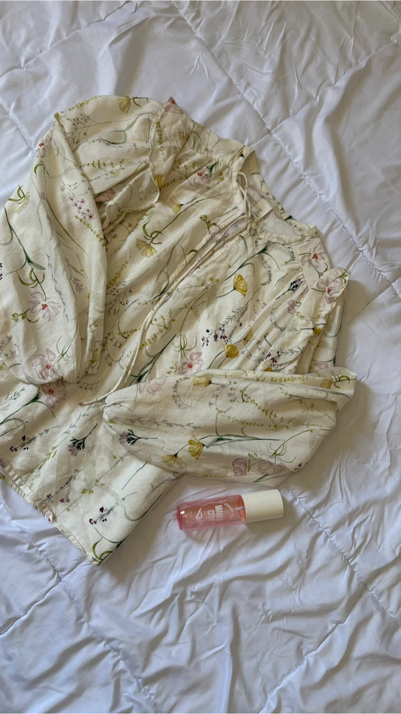 H&M Floral Print Puff Sleeve Blouse Size S