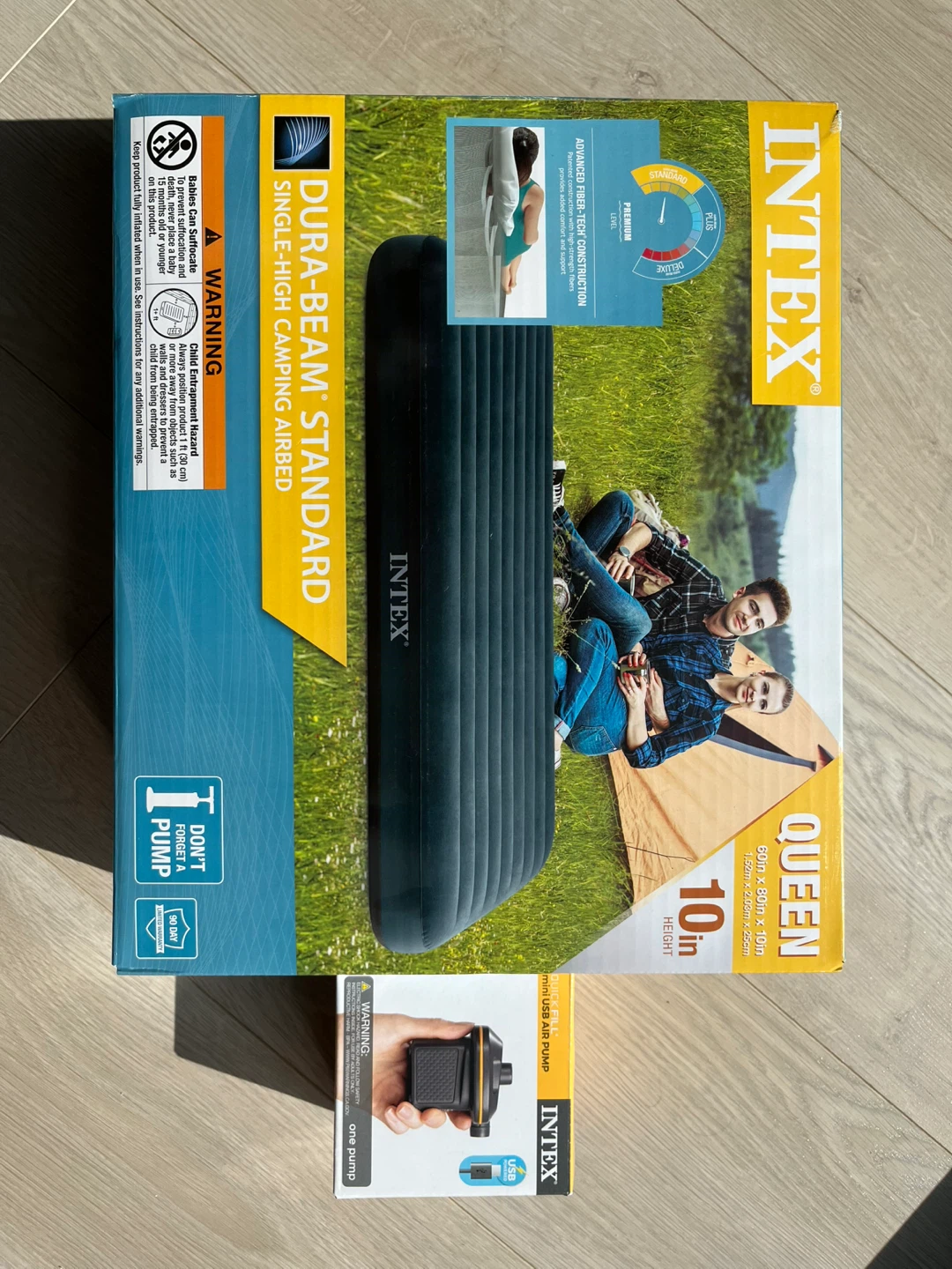Intex Queen Dura-Beam Standard Airbed with Mini USB Air Pump