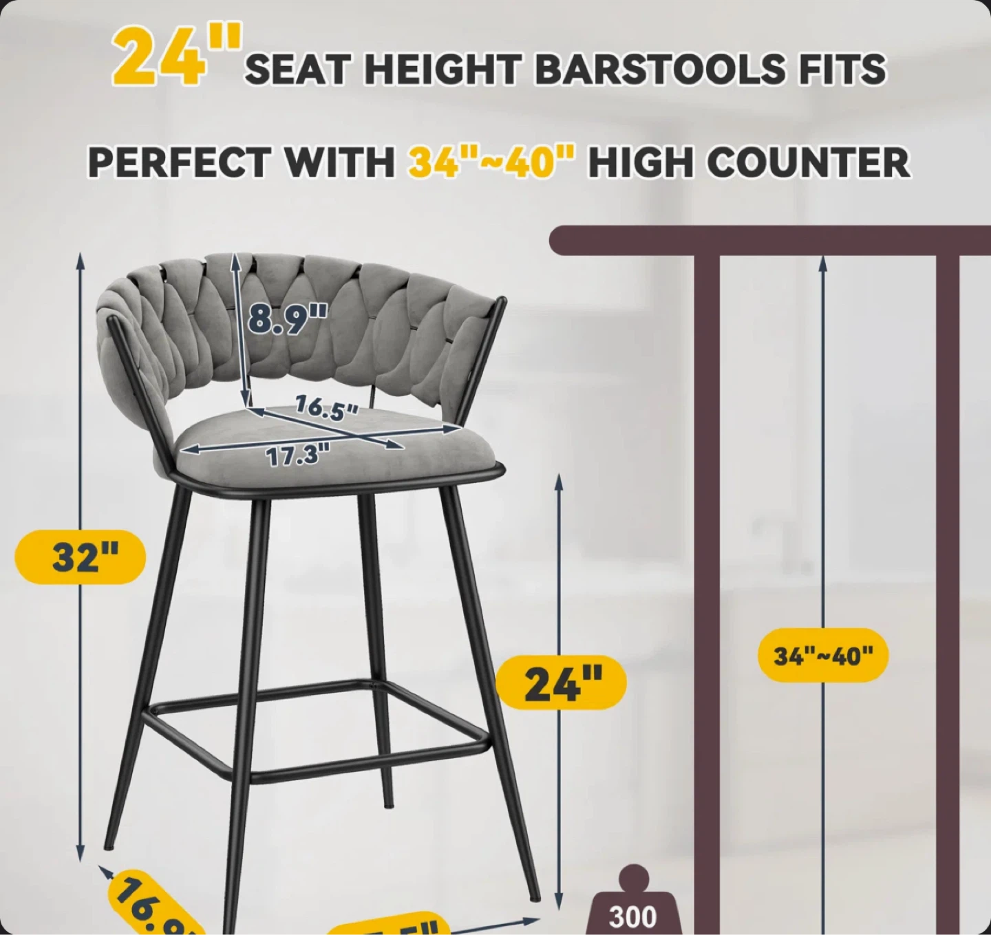 Set of 3 Grey Velvet Bar Stools with Tufted Back - photo 2