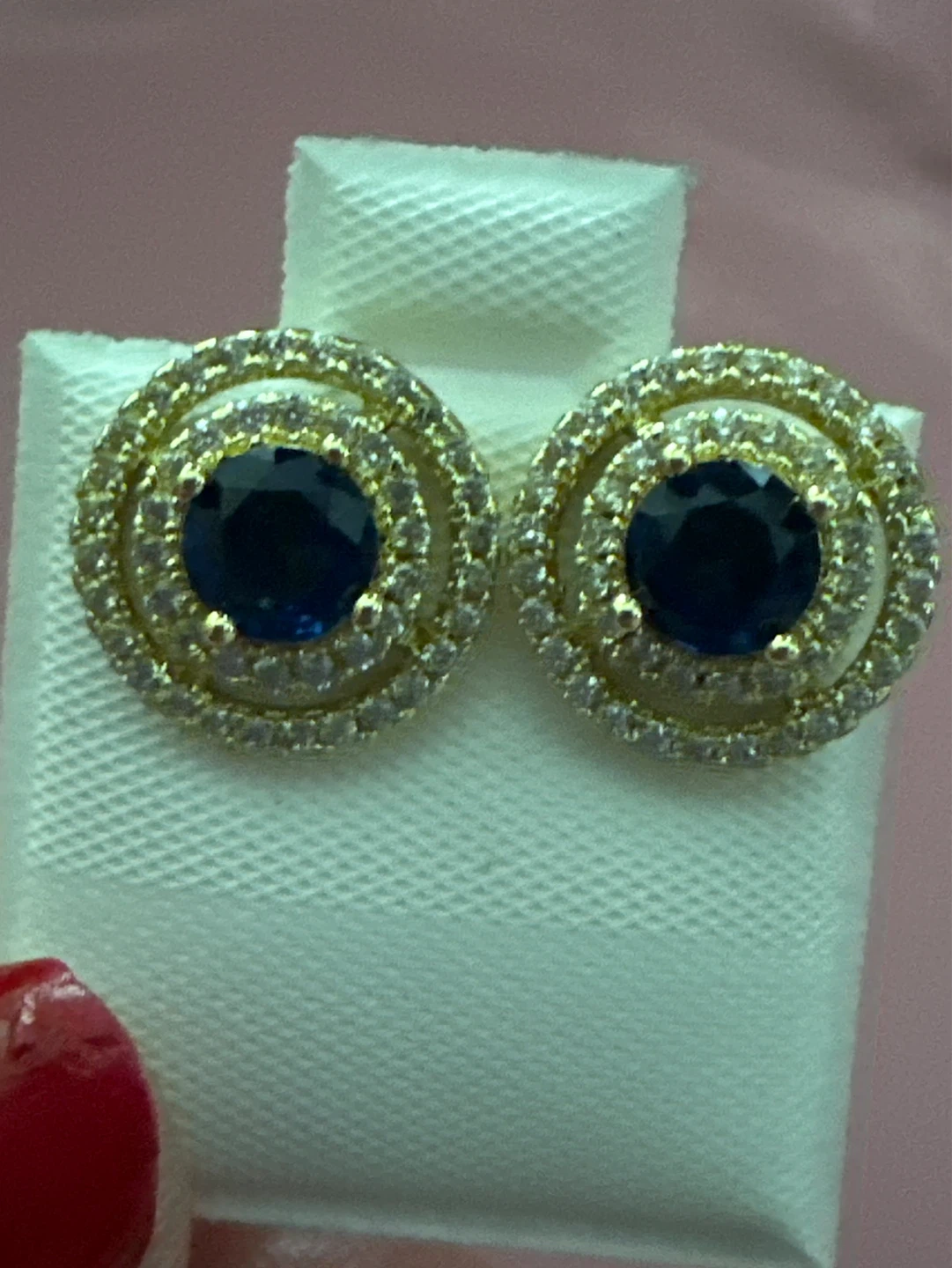 Blue Sapphire & Diamond Halo Stud Earrings